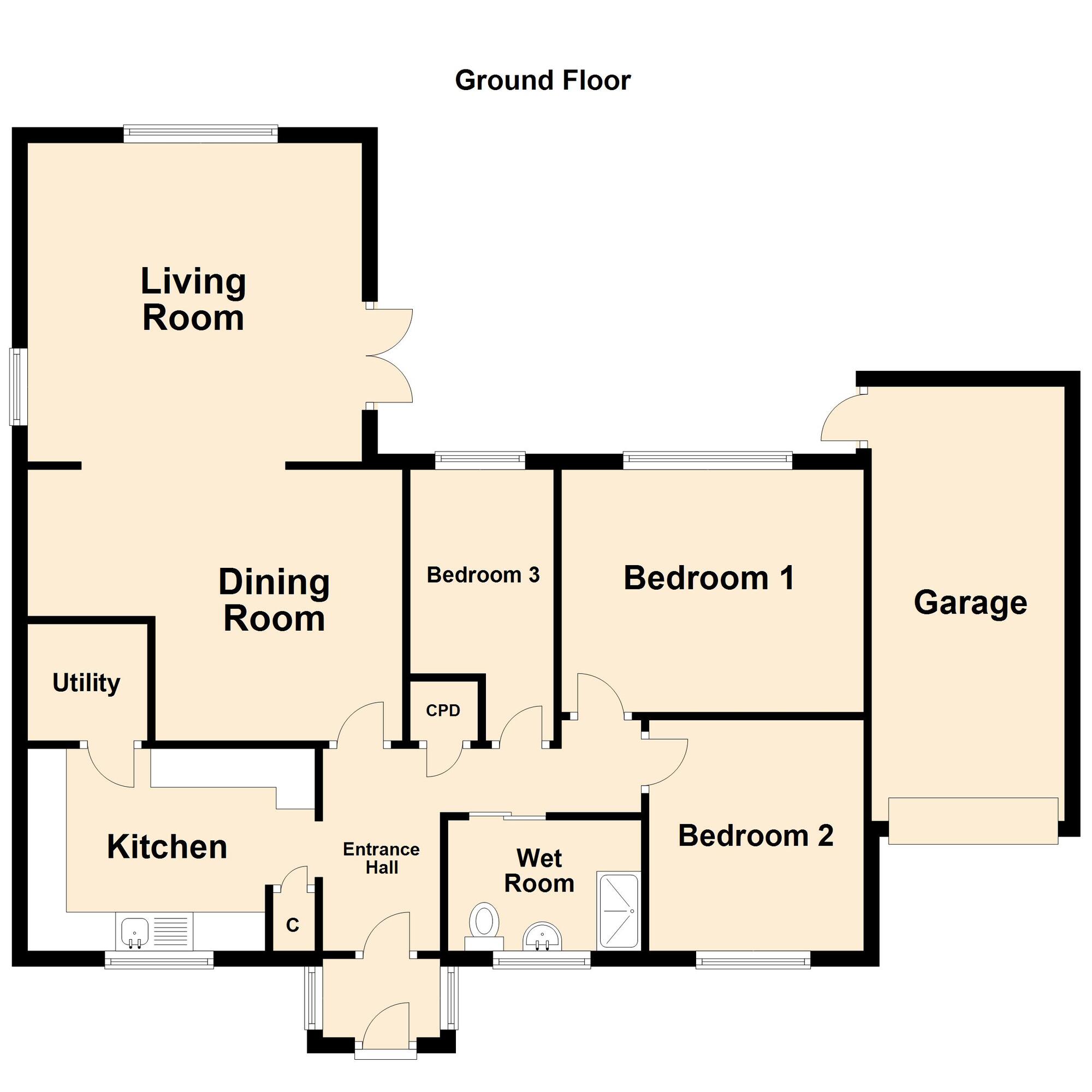 Floorplan of 3 bedroom Detached Bungalow for sale, Laurel Close, Folkestone, Kent, CT20
