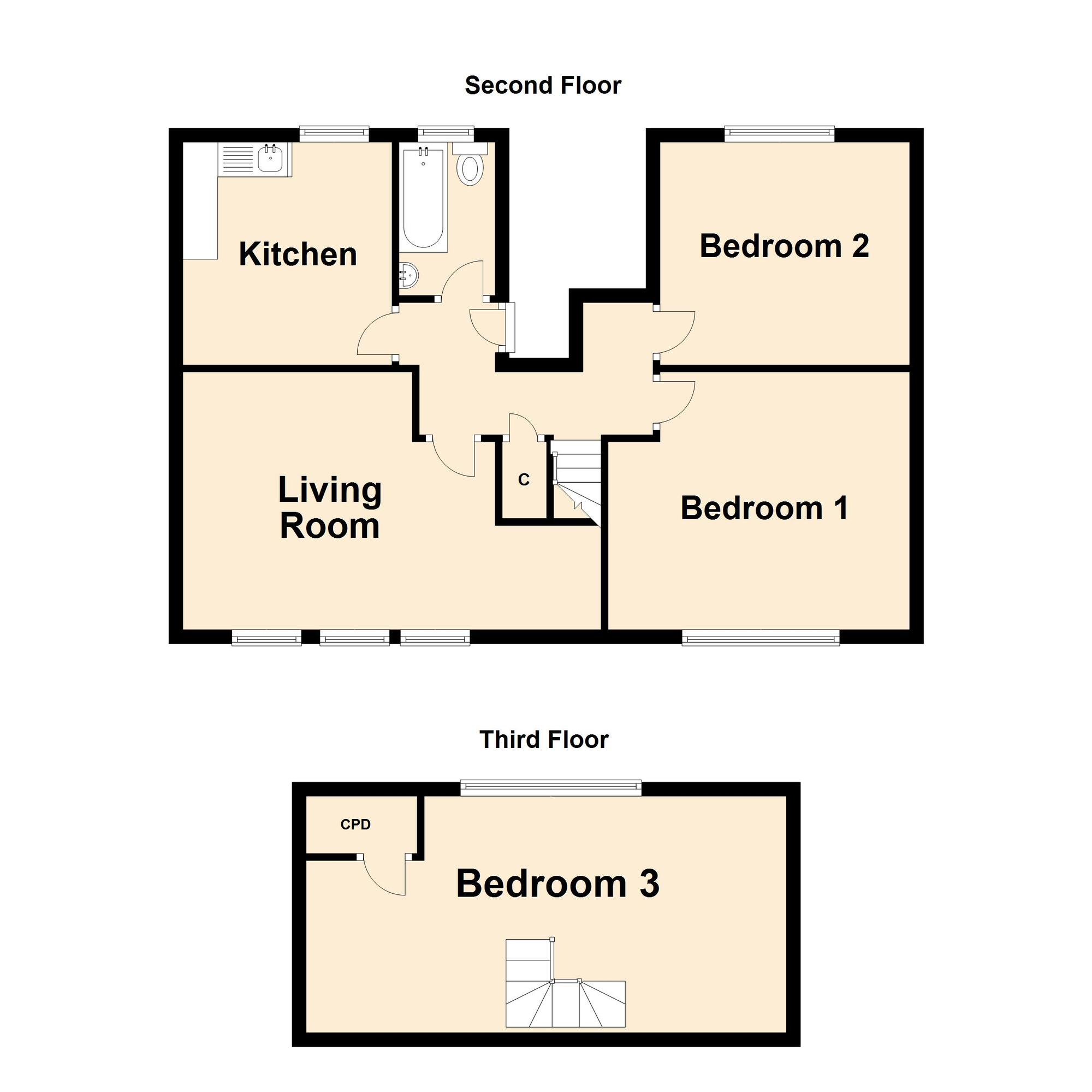 Floorplan of 3 bedroom  Flat for sale, Bouverie Road West, Folkestone, Kent, CT20