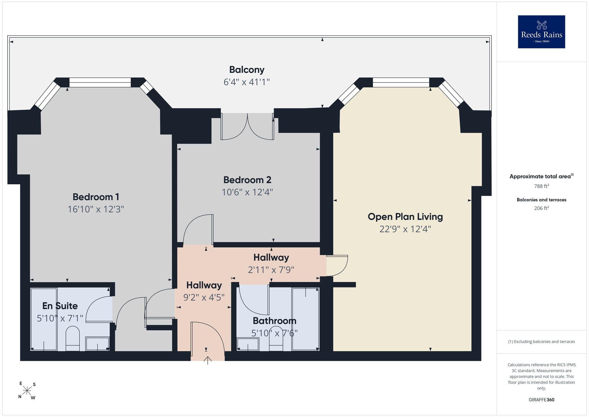 Floorplan of 2 bedroom Flat for sale, The Durlocks, Folkestone, Kent, CT19