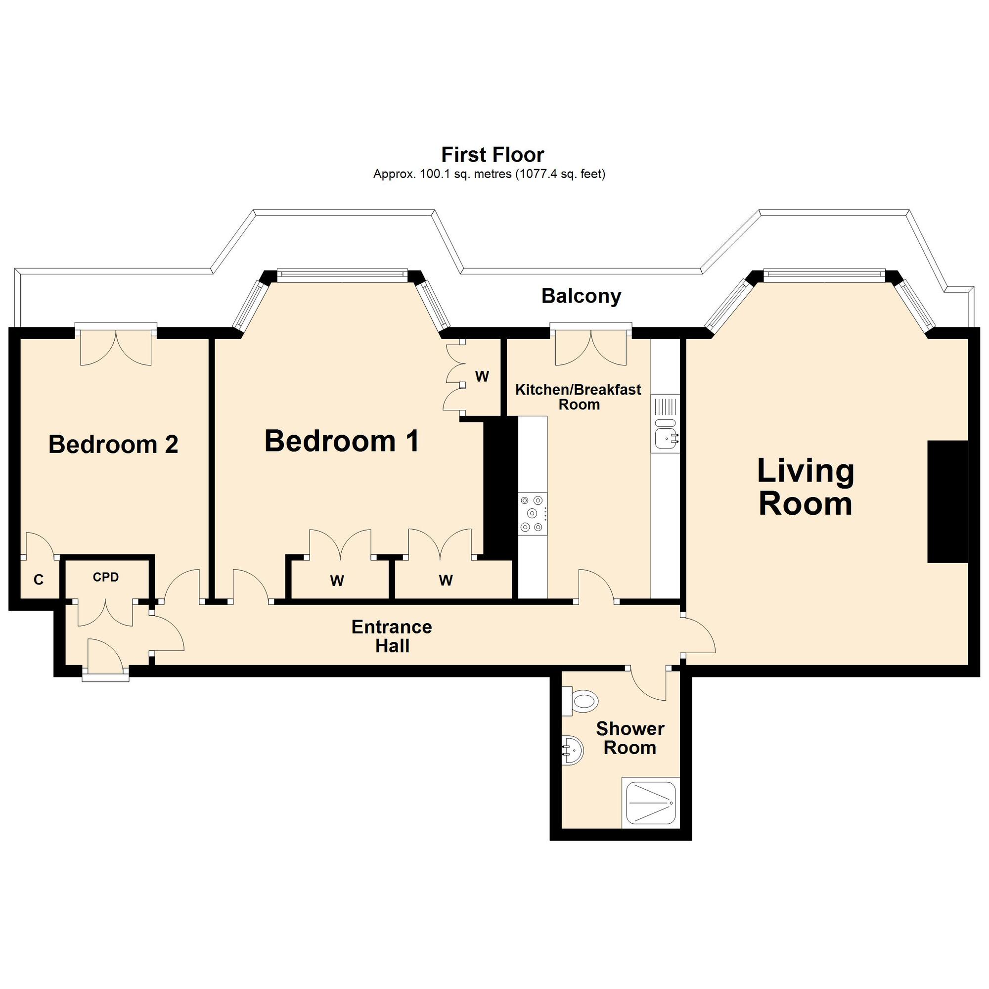 Floorplan of 2 bedroom  Flat for sale, Clifton Gardens, Folkestone, Kent, CT20