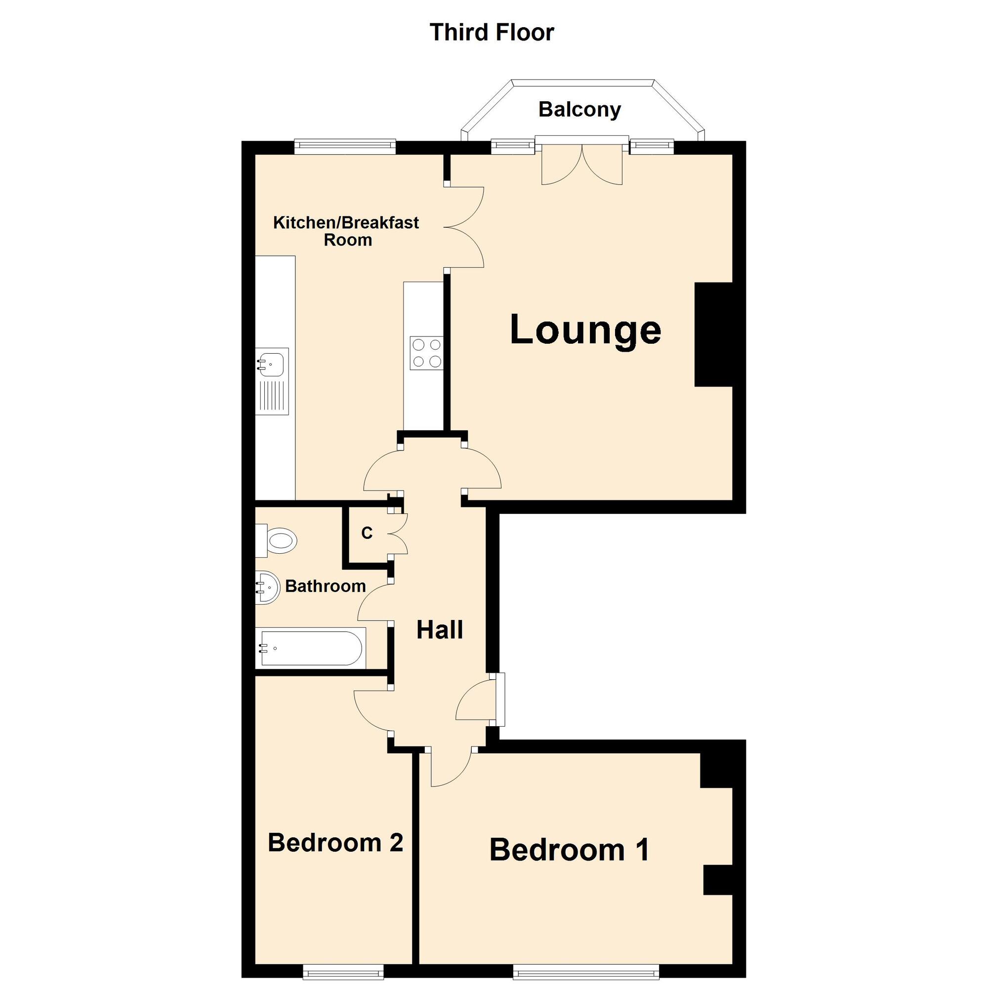 Floorplan of 2 bedroom  Flat for sale, Clifton Gardens, Folkestone, Kent, CT20