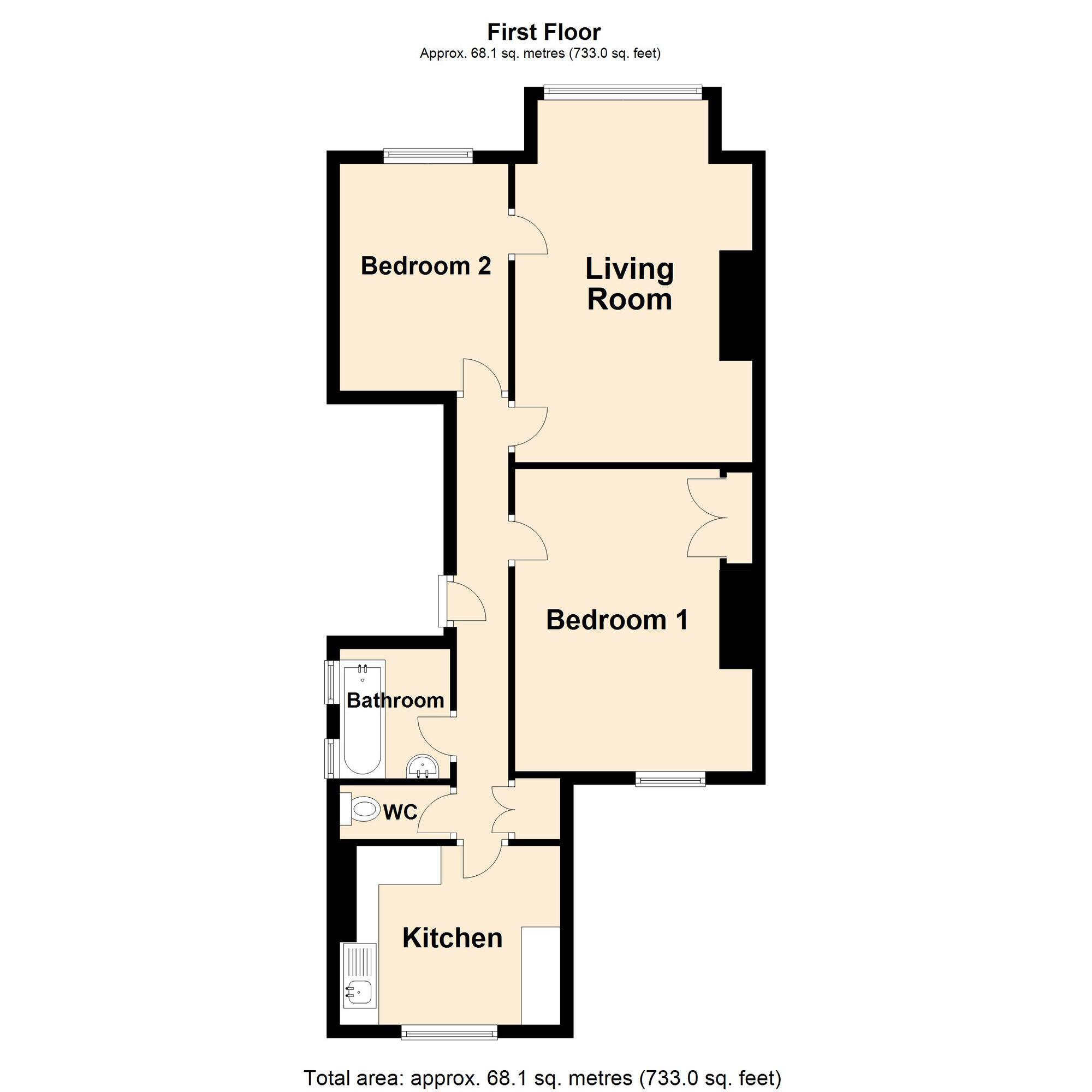 Floorplan of 2 bedroom  Flat for sale, Kingsnorth Gardens, Folkestone, CT20