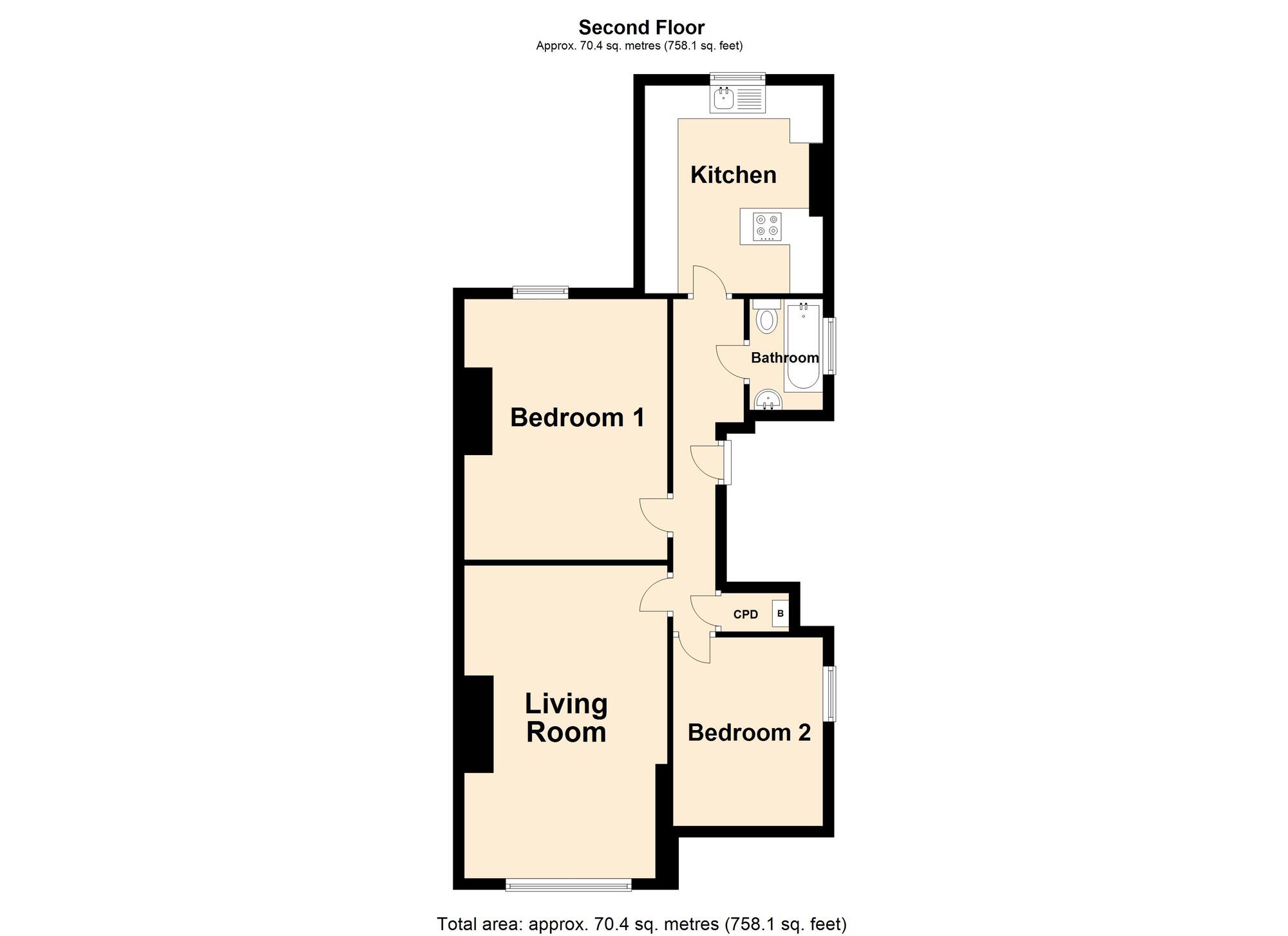 Floorplan of 2 bedroom  Flat for sale, Kingsnorth Gardens, Folkestone, CT20