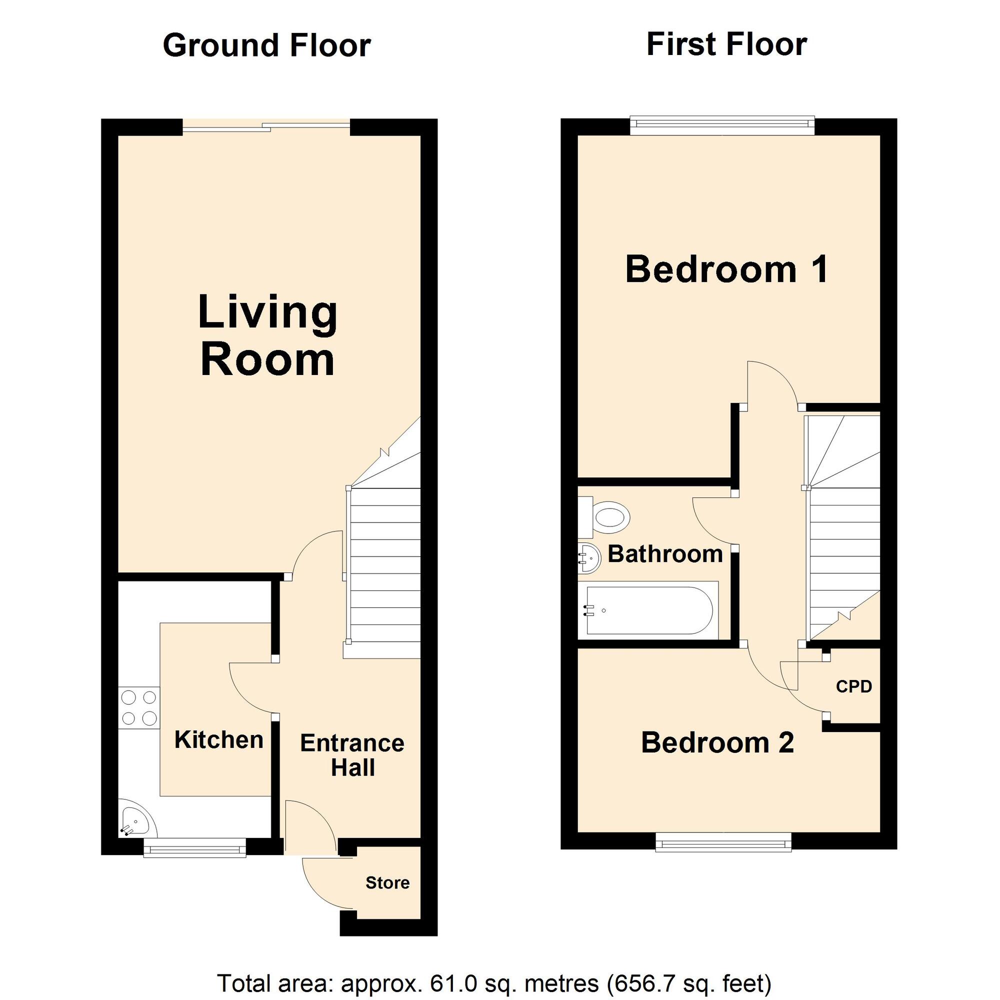 Floorplan of 2 bedroom Mid Terrace House for sale, The Sidings, Lyminge, Kent, CT18