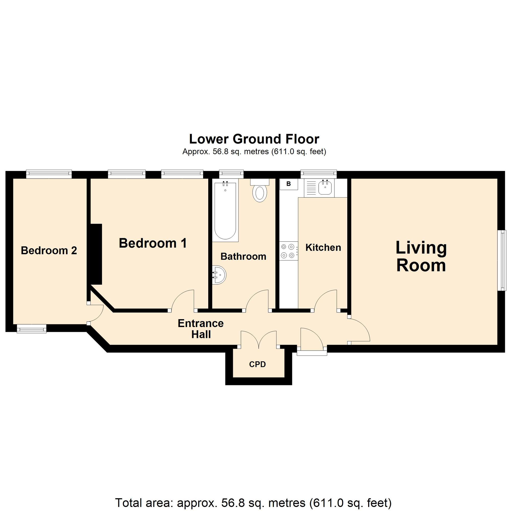 Floorplan of 2 bedroom  Flat for sale, Cheriton Gardens, Folkestone, Kent, CT20