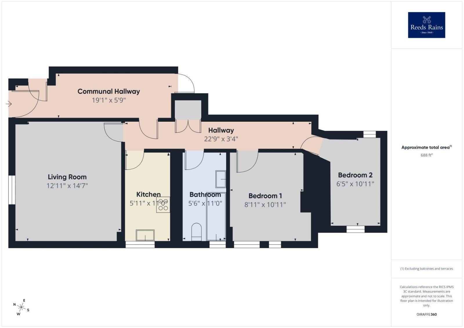 Floorplan of 2 bedroom Flat for sale, Cheriton Gardens, Folkestone, Kent, CT20