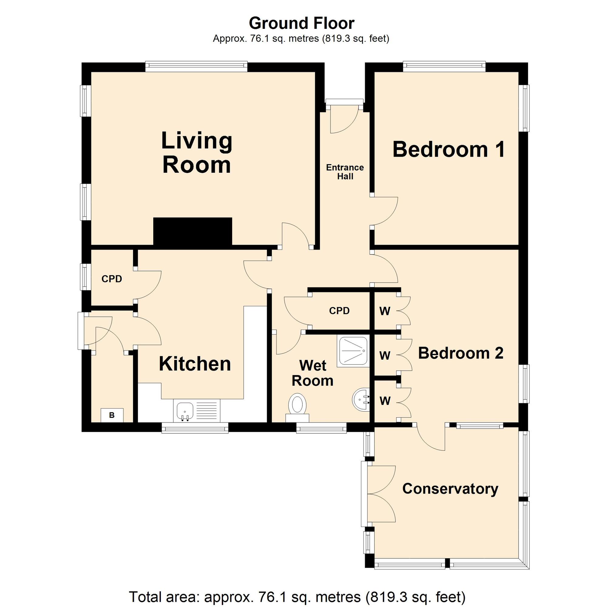 Floorplan of 2 bedroom Detached Bungalow for sale, Chichester Road, Sandgate, Kent, CT20