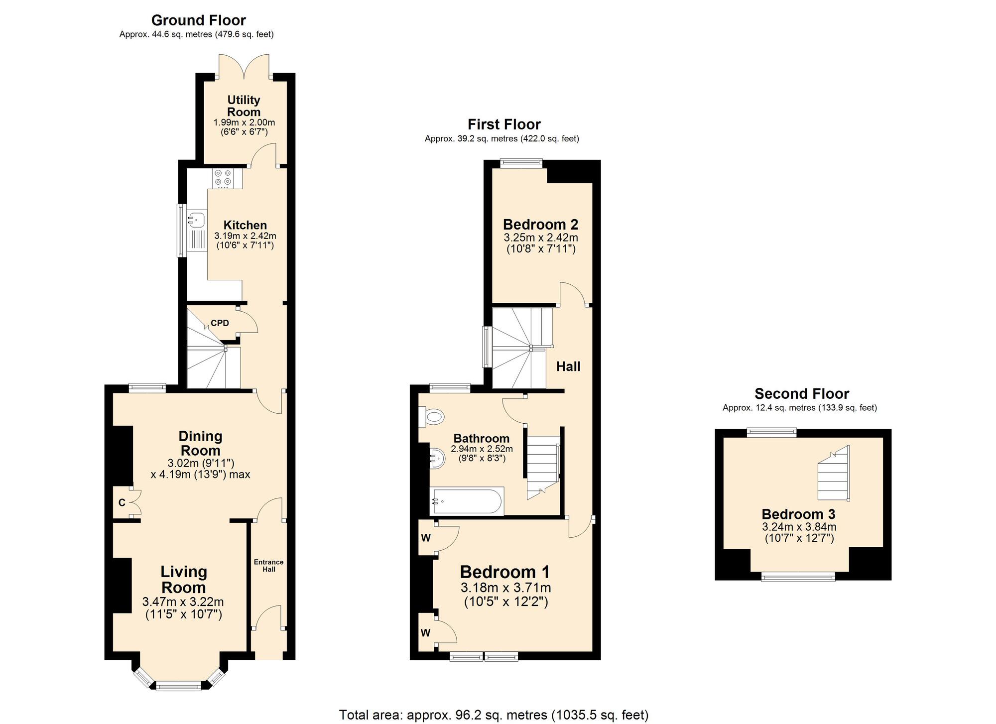 Floorplan of 3 bedroom Mid Terrace House for sale, Victoria Terrace, Hythe, Kent, CT21