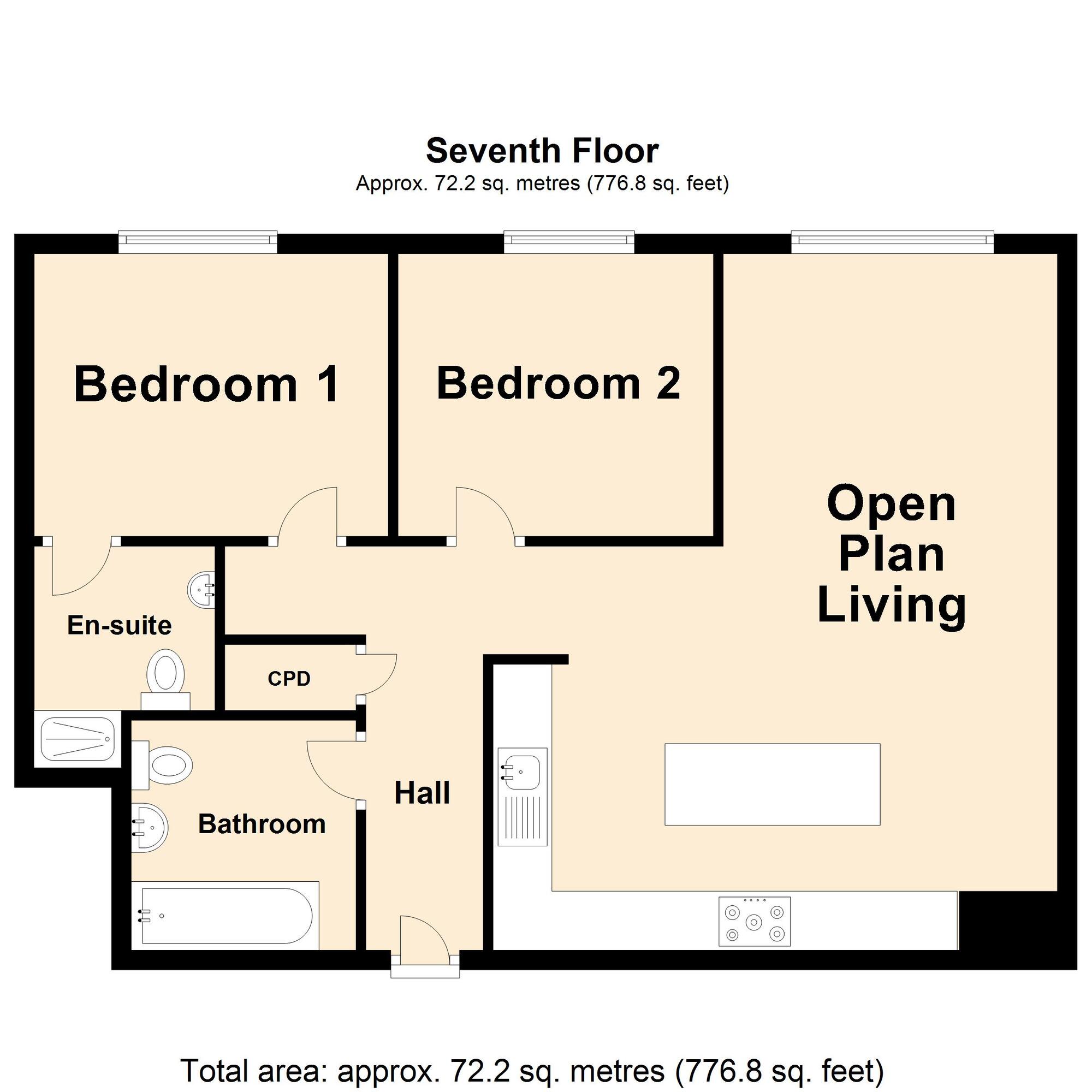 Floorplan of 2 bedroom  Flat for sale, The Leas, Folkestone, Kent, CT20