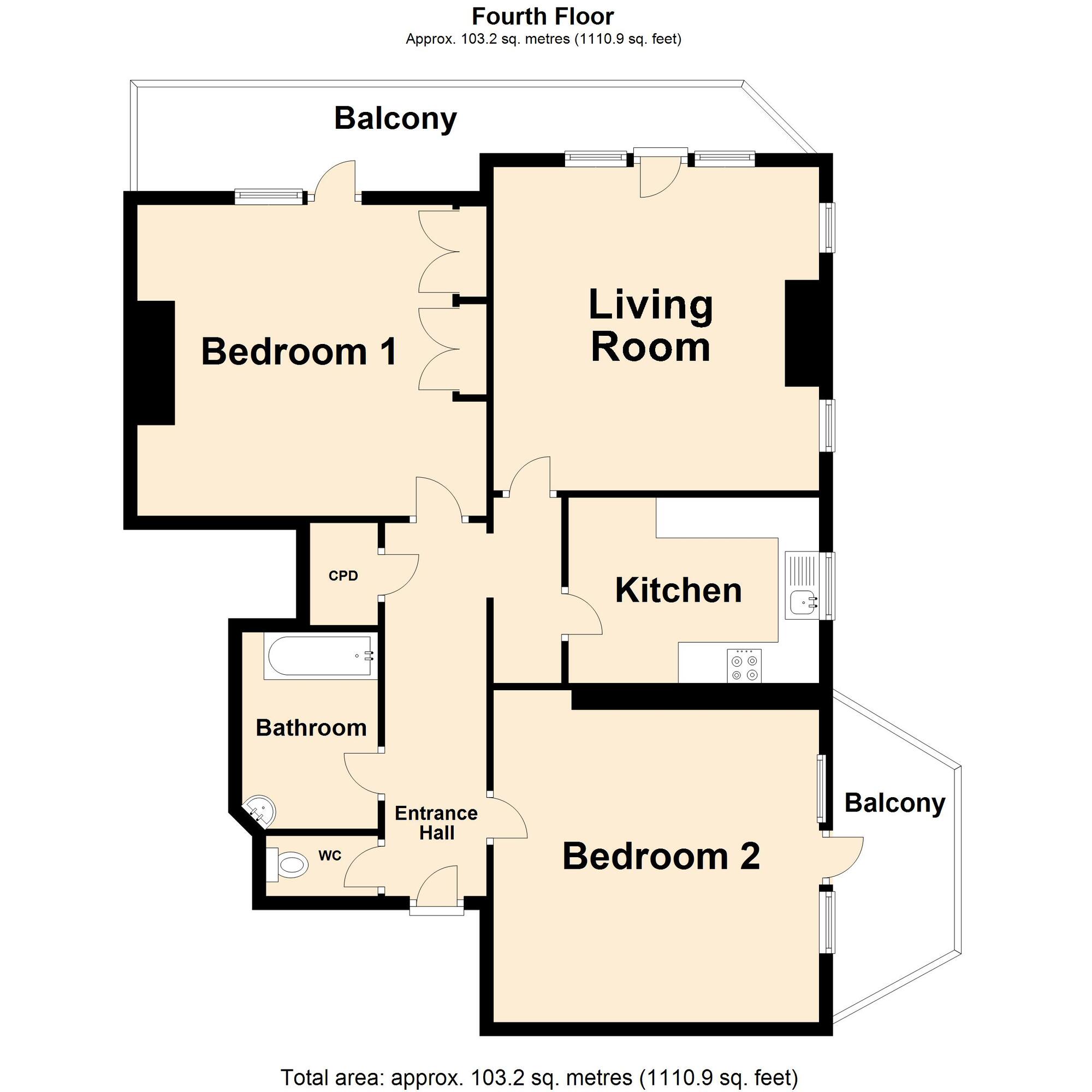 Floorplan of 2 bedroom  Flat for sale, The Leas, Folkestone, Kent, CT20