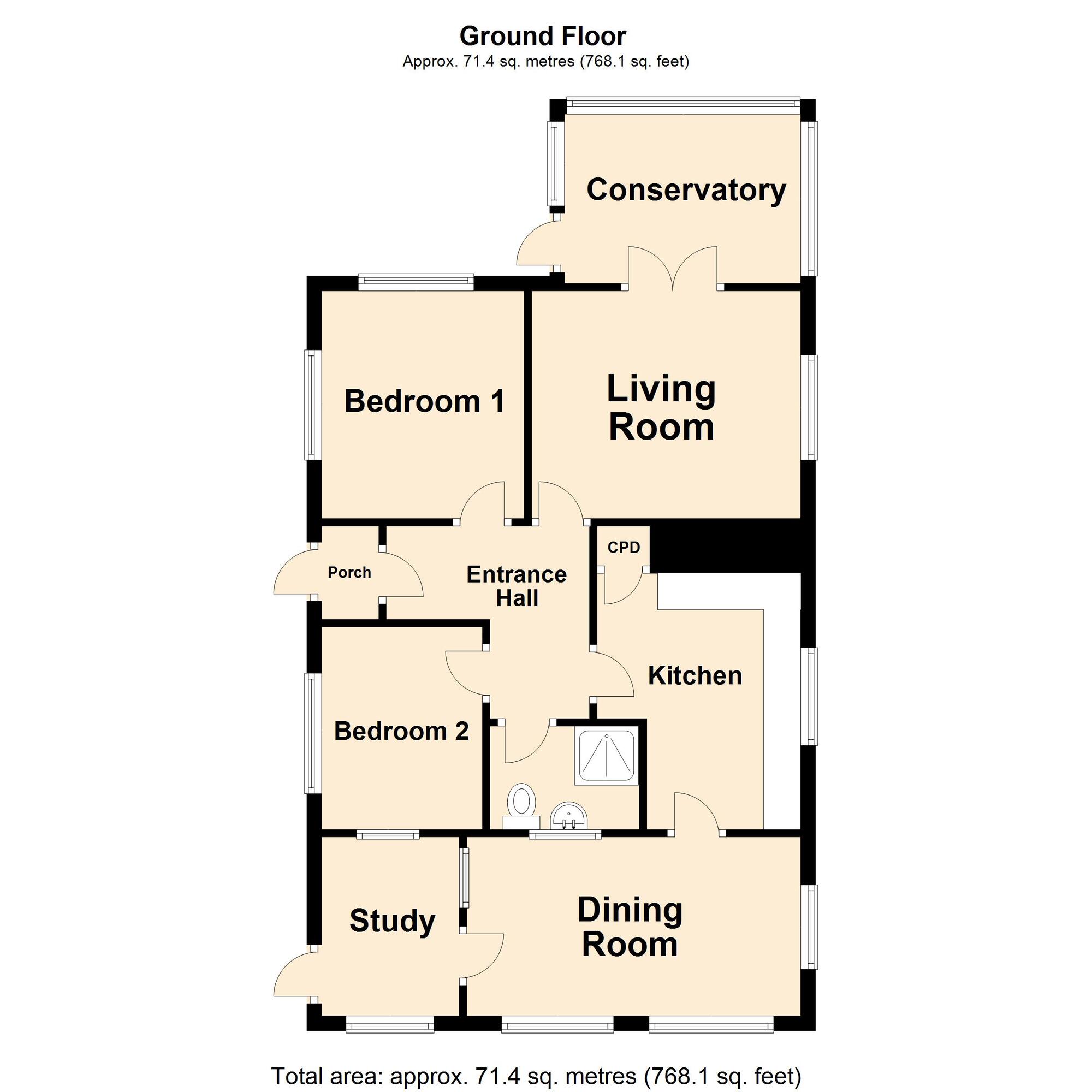Floorplan of 2 bedroom Detached Bungalow for sale, Old Dover Road, Capel-le-Ferne, Kent, CT18