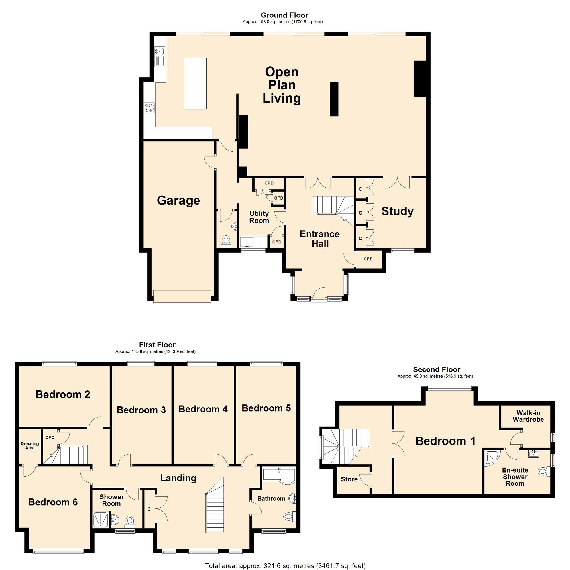 Floorplan of 6 bedroom Detached House for sale, Cherry Garden Lane, Folkestone, Kent, CT19