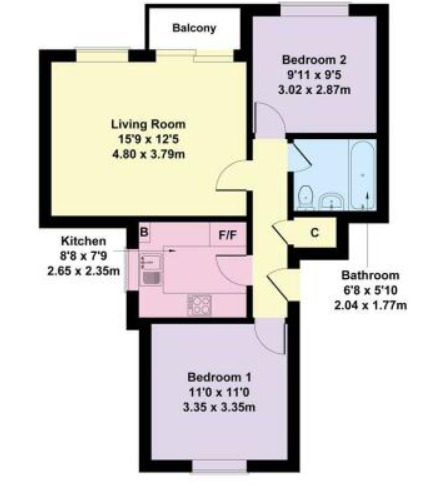 Floorplan of 2 bedroom  Flat for sale, Wiltie Gardens, Folkestone, Kent, CT19
