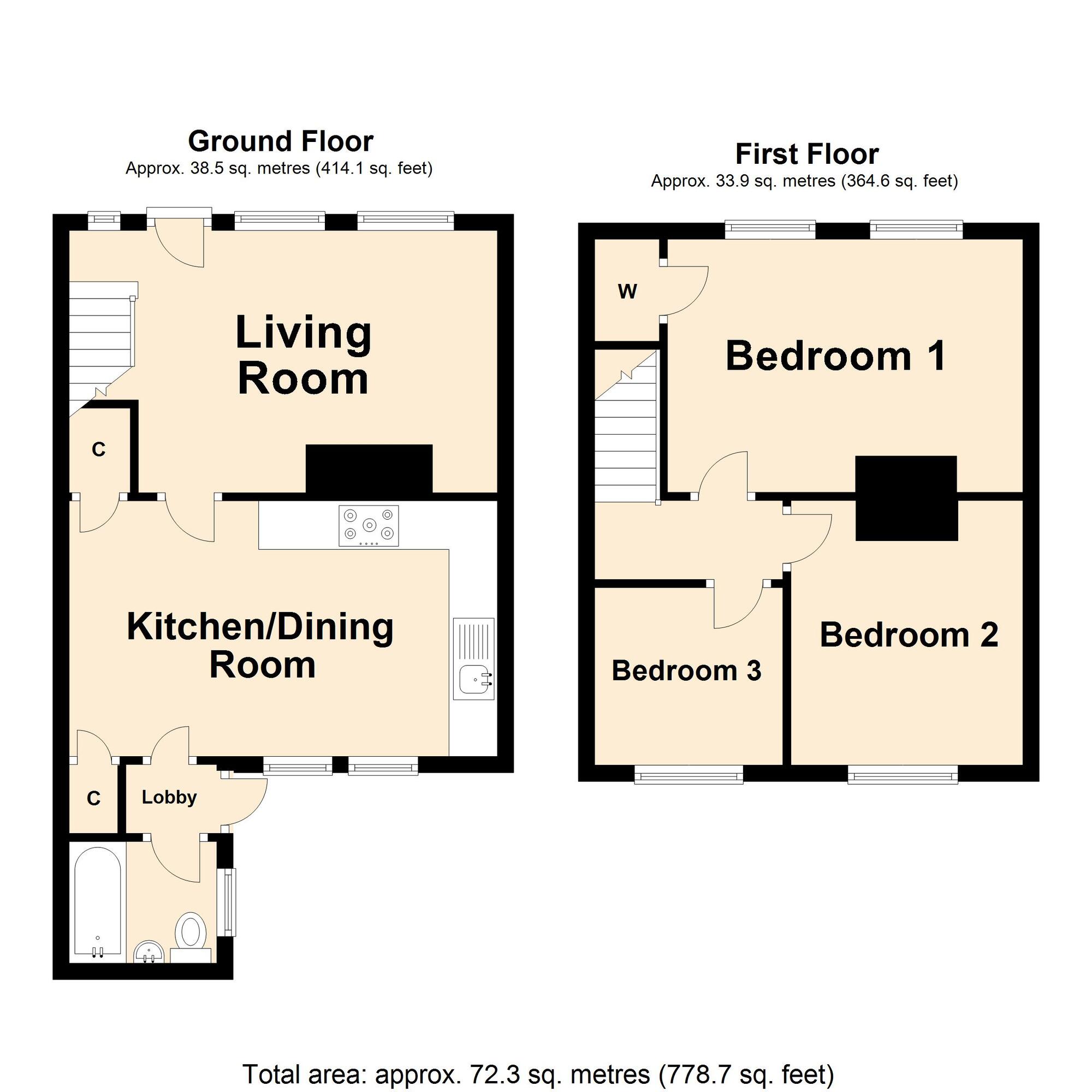 Floorplan of 3 bedroom Mid Terrace House for sale, Princes Terrace, Kent, CT21