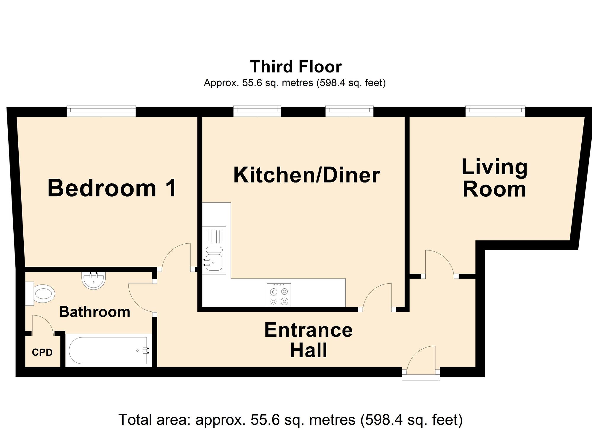Floorplan of 1 bedroom  Flat for sale, Trinity Crescent, Folkestone, Kent, CT20