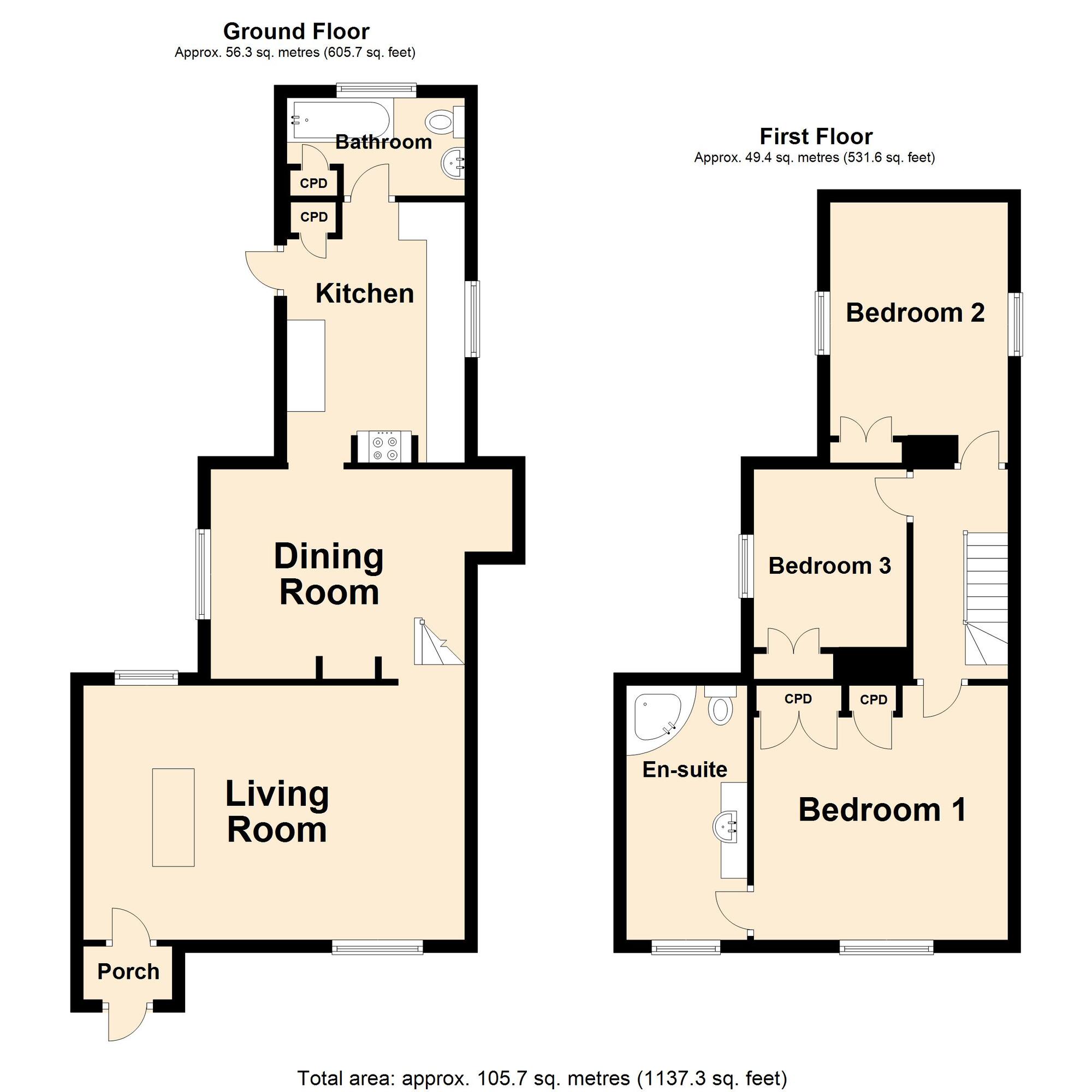 Floorplan of 3 bedroom Semi Detached House for sale, Hillside, Sandgate, Kent, CT20