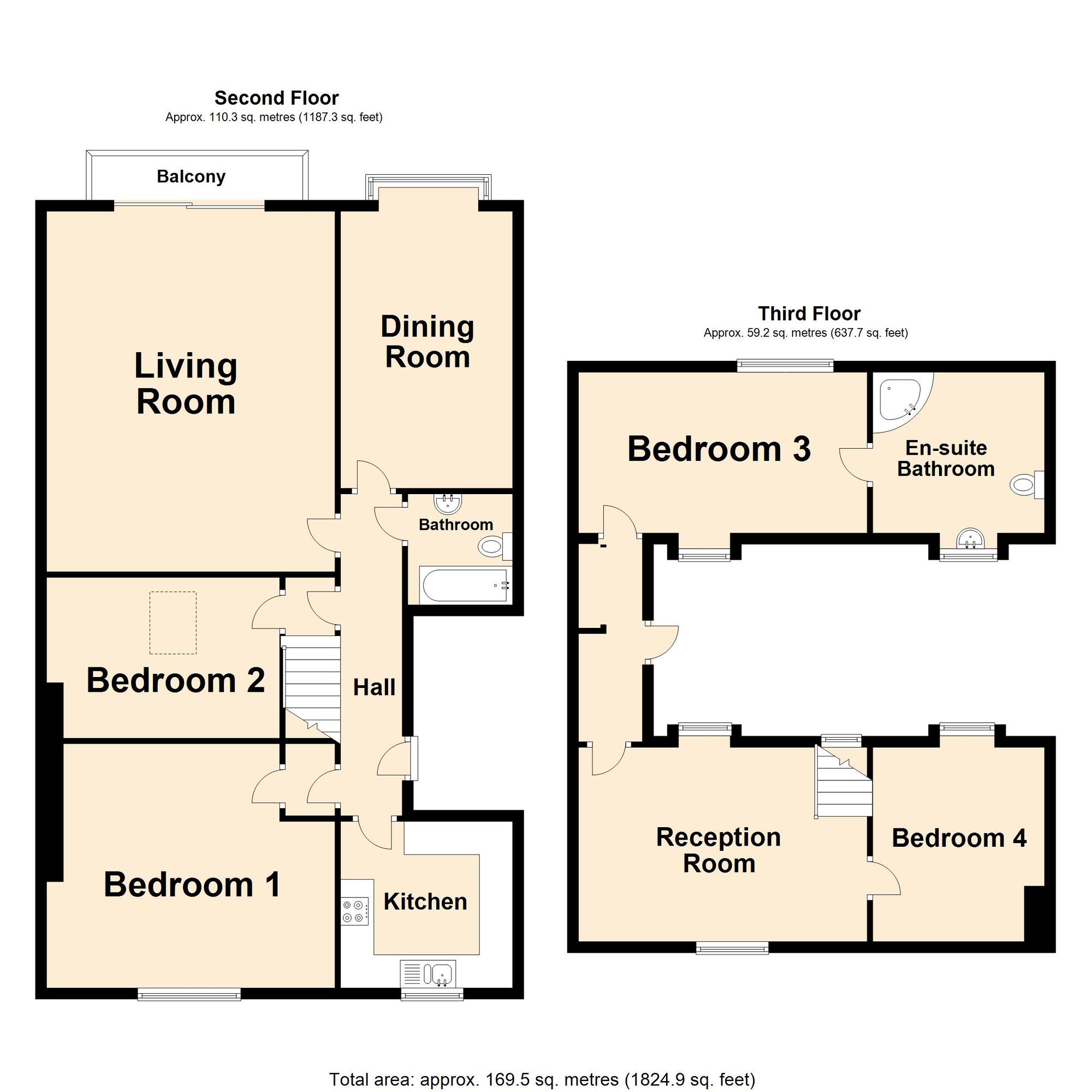 Floorplan of 4 bedroom  Flat for sale, Castle Hill Avenue, Folkestone, Kent, CT20