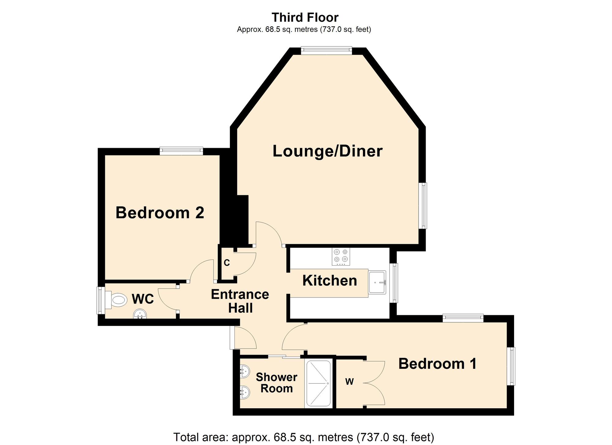 Floorplan of 2 bedroom  Flat for sale, Augusta Gardens, Folkestone, Kent, CT20