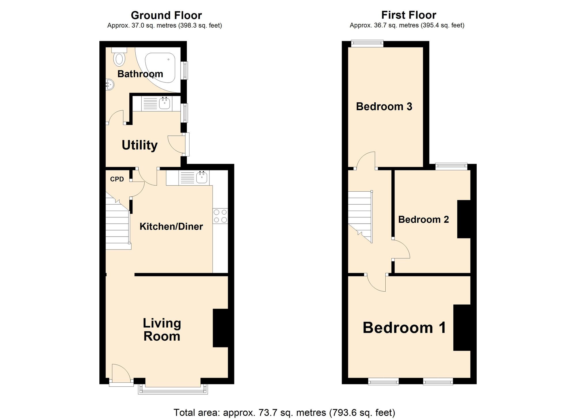 Floorplan of 3 bedroom Mid Terrace House for sale, Sidney Street, Folkestone, Kent, CT19