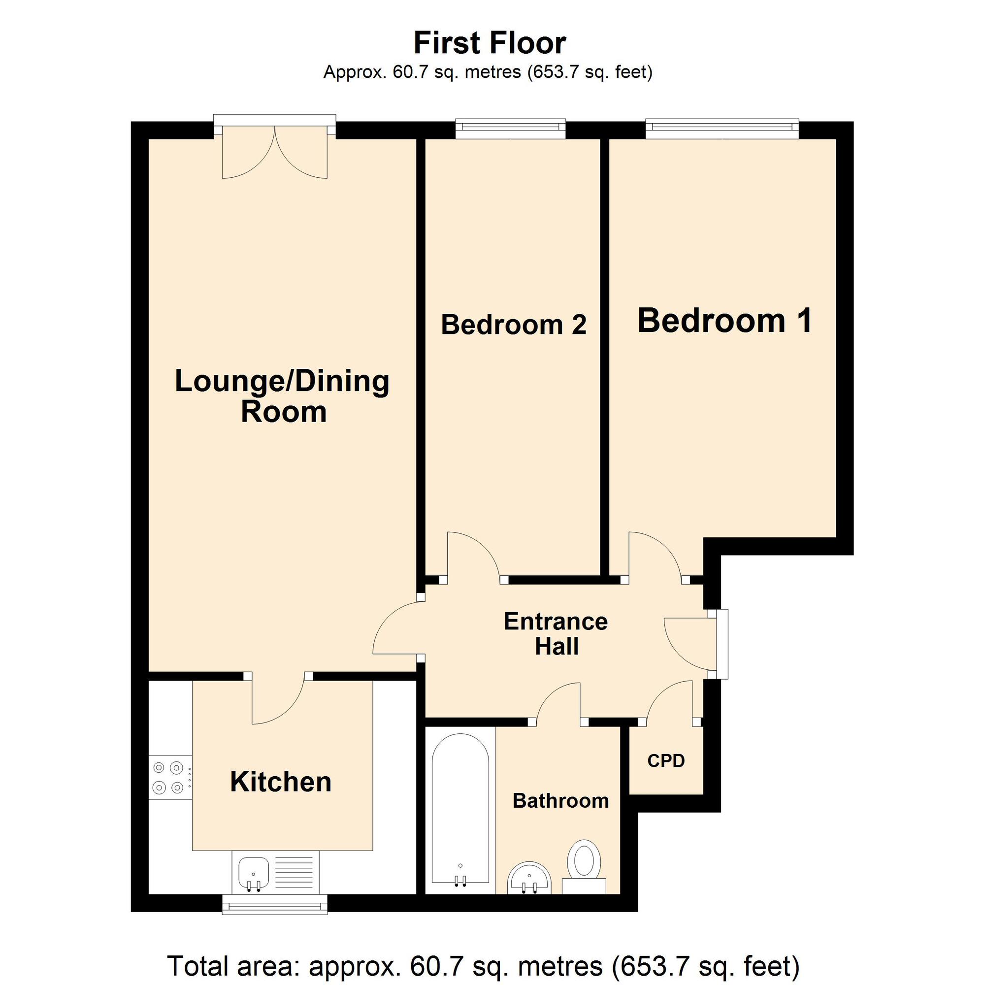Floorplan of 2 bedroom  Flat for sale, Carter Close, Hawkinge, Kent, CT18