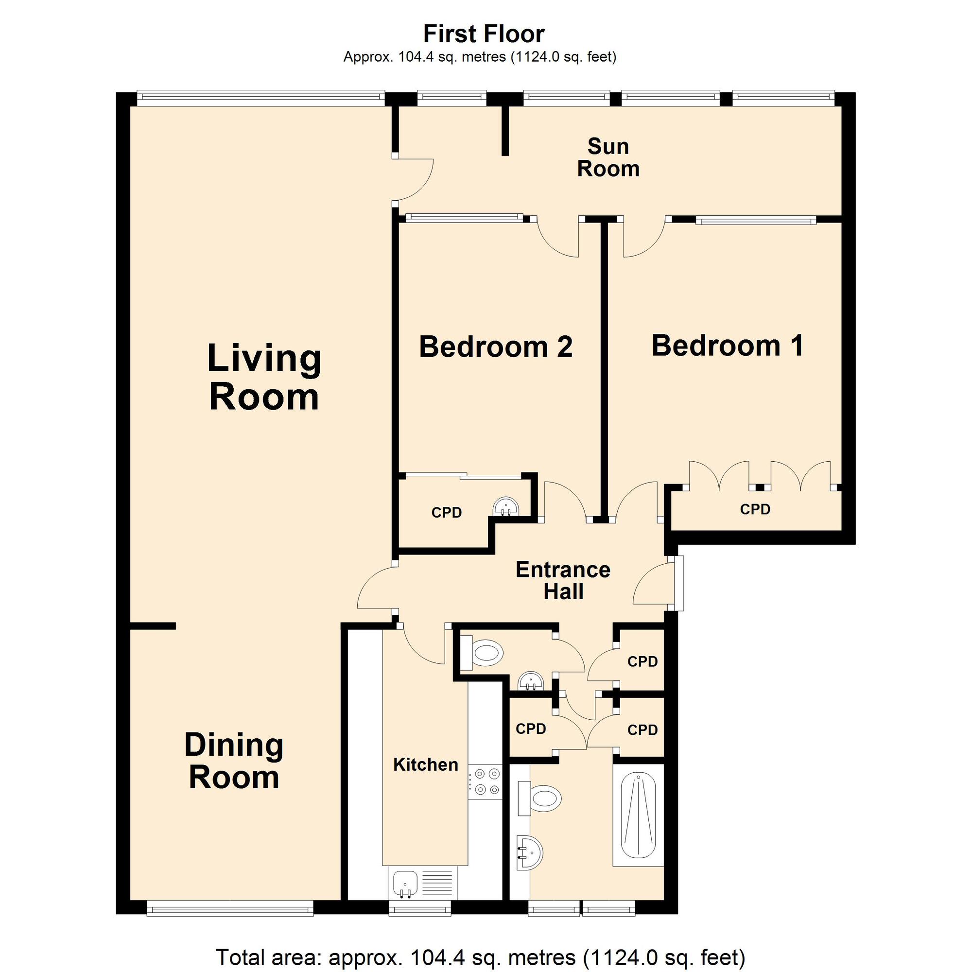 Floorplan of 2 bedroom  Flat for sale, Admirals Walk, South Road, Kent, CT21