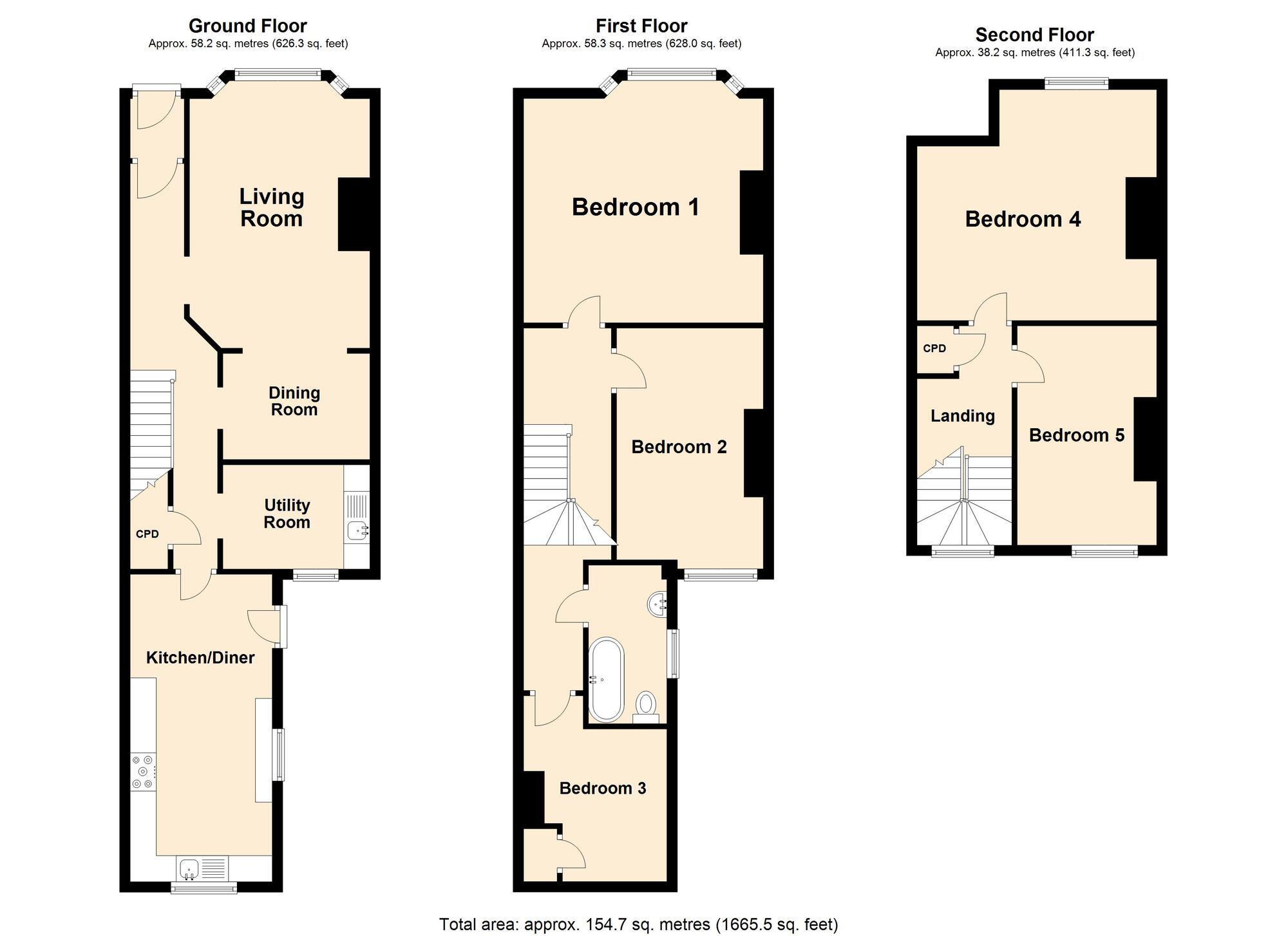Floorplan of 5 bedroom Mid Terrace House for sale, Pavilion Road, Folkestone, Kent, CT19