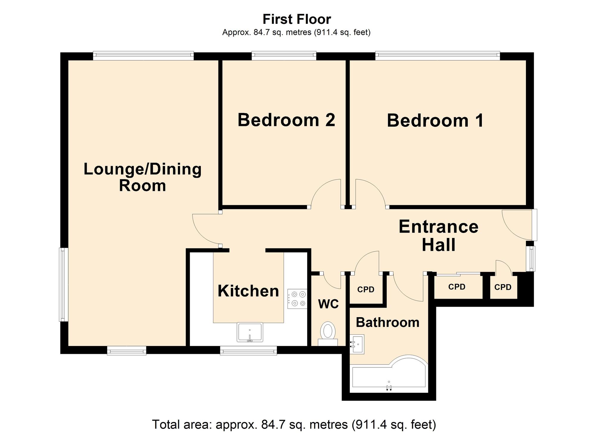 Floorplan of 2 bedroom  Flat for sale, Earls Avenue, Folkestone, Kent, CT20