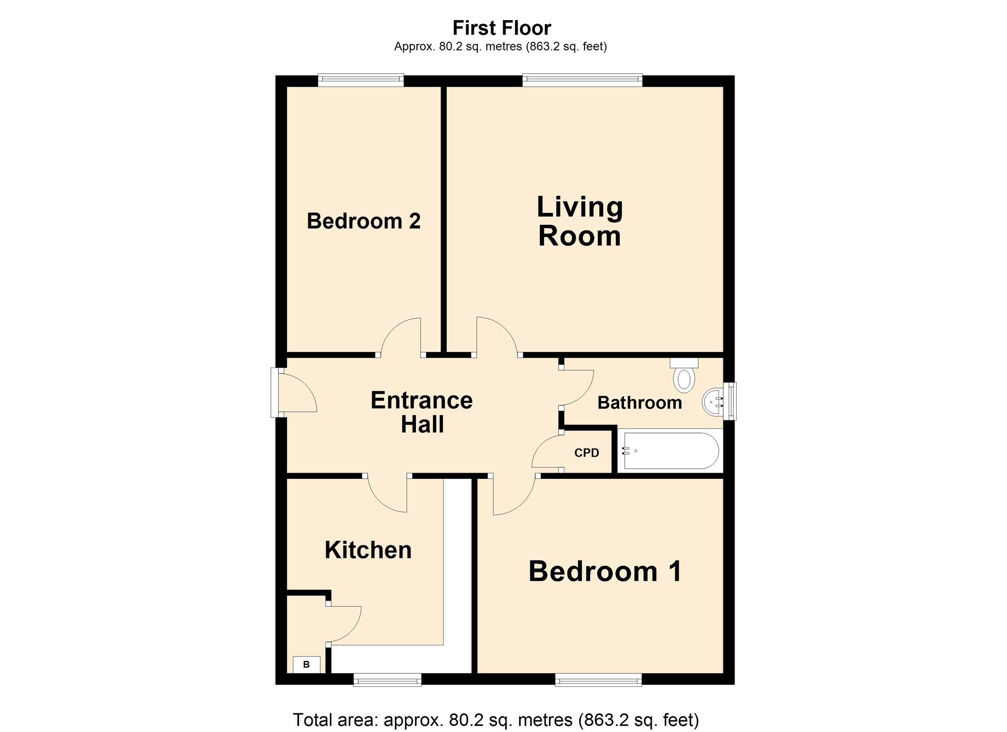 Floorplan of 2 bedroom  Flat for sale, Cherry Garden Avenue, Folkestone, Kent, CT19