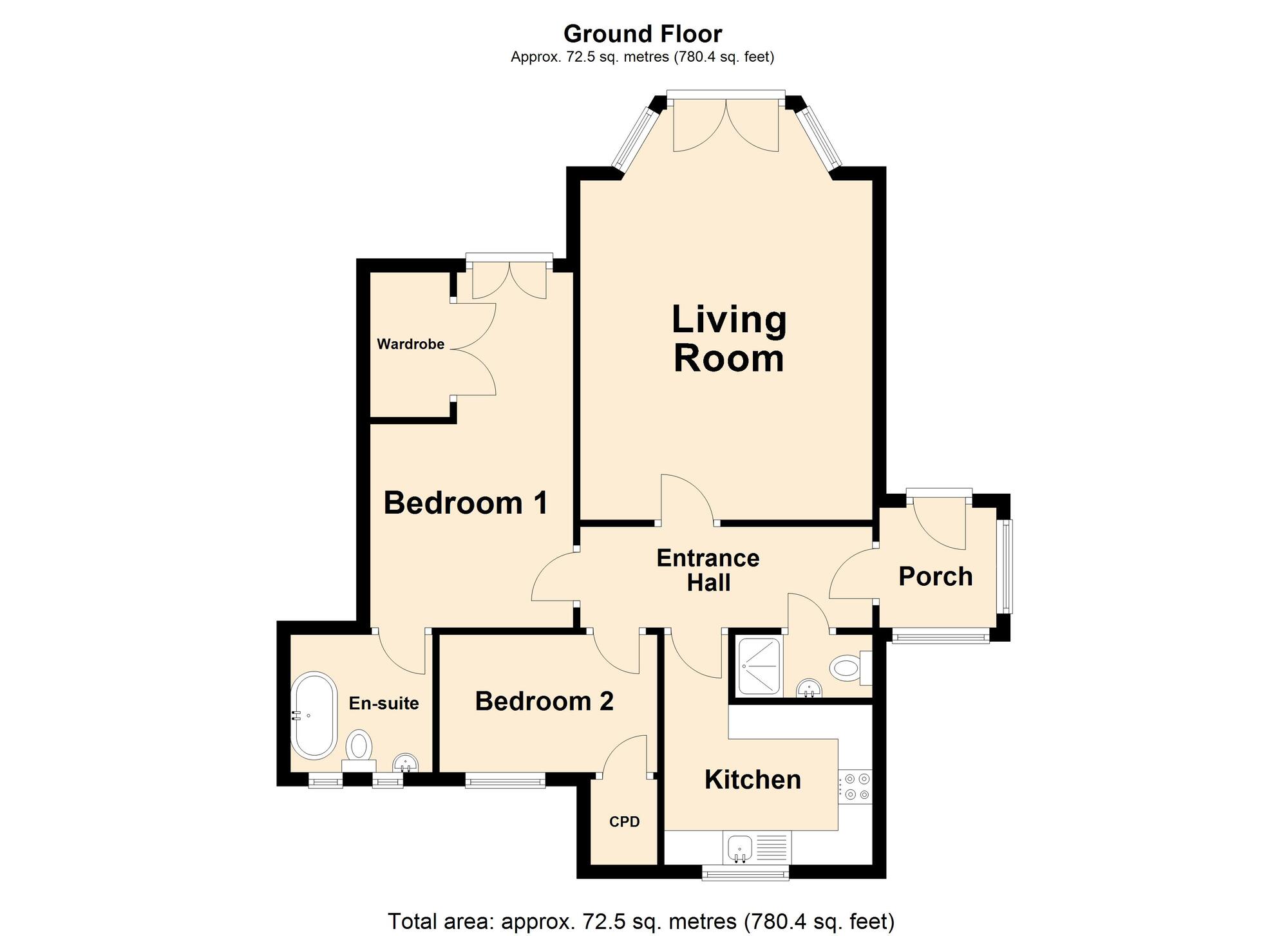 Floorplan of 2 bedroom  Flat for sale, Sandgate Road, Folkestone, Kent, CT20