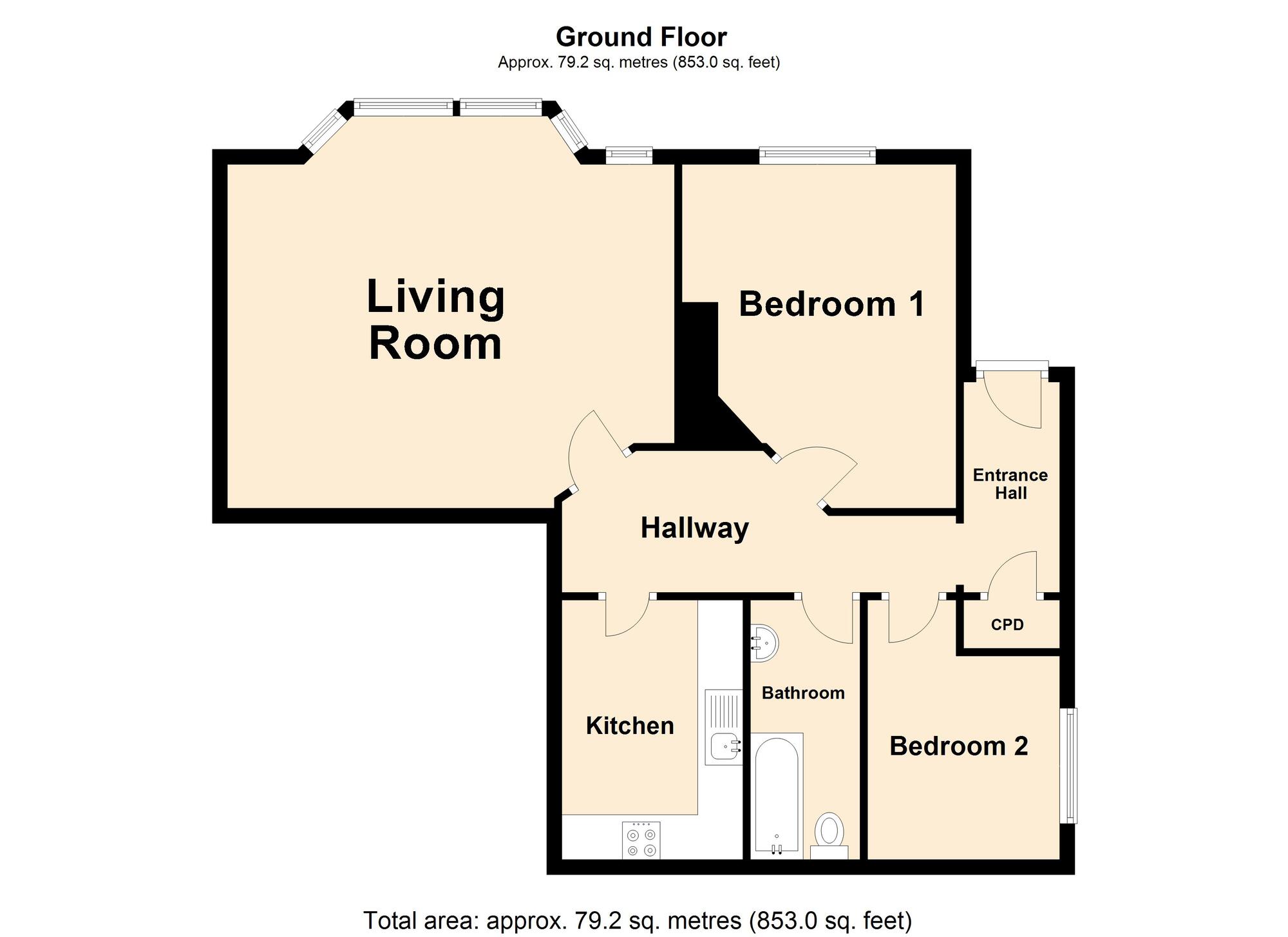 Floorplan of 2 bedroom  Flat for sale, Earls Avenue, Folkestone, Kent, CT20