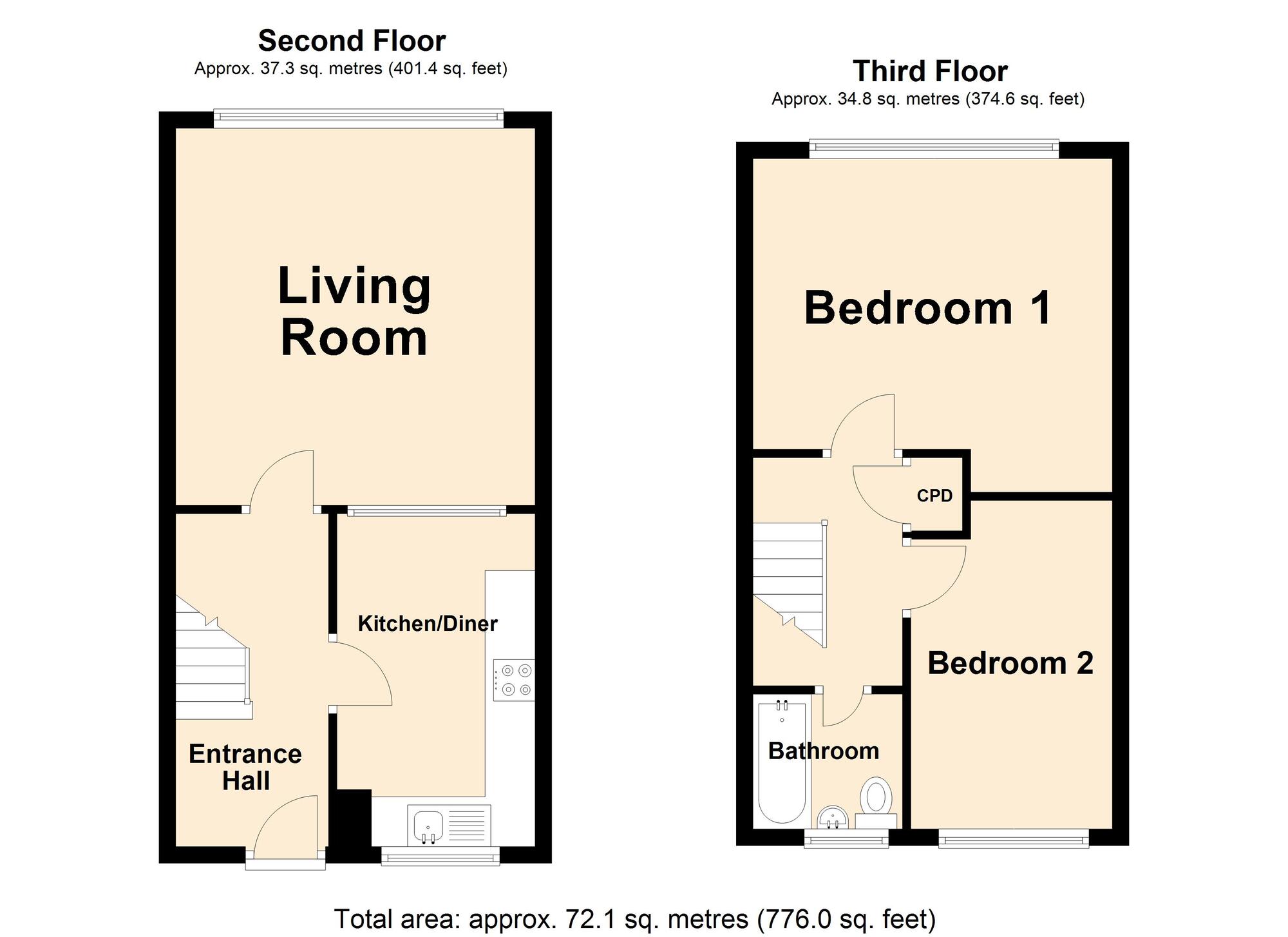 Floorplan of 2 bedroom  Flat for sale, Dover Road, Folkestone, Kent, CT20