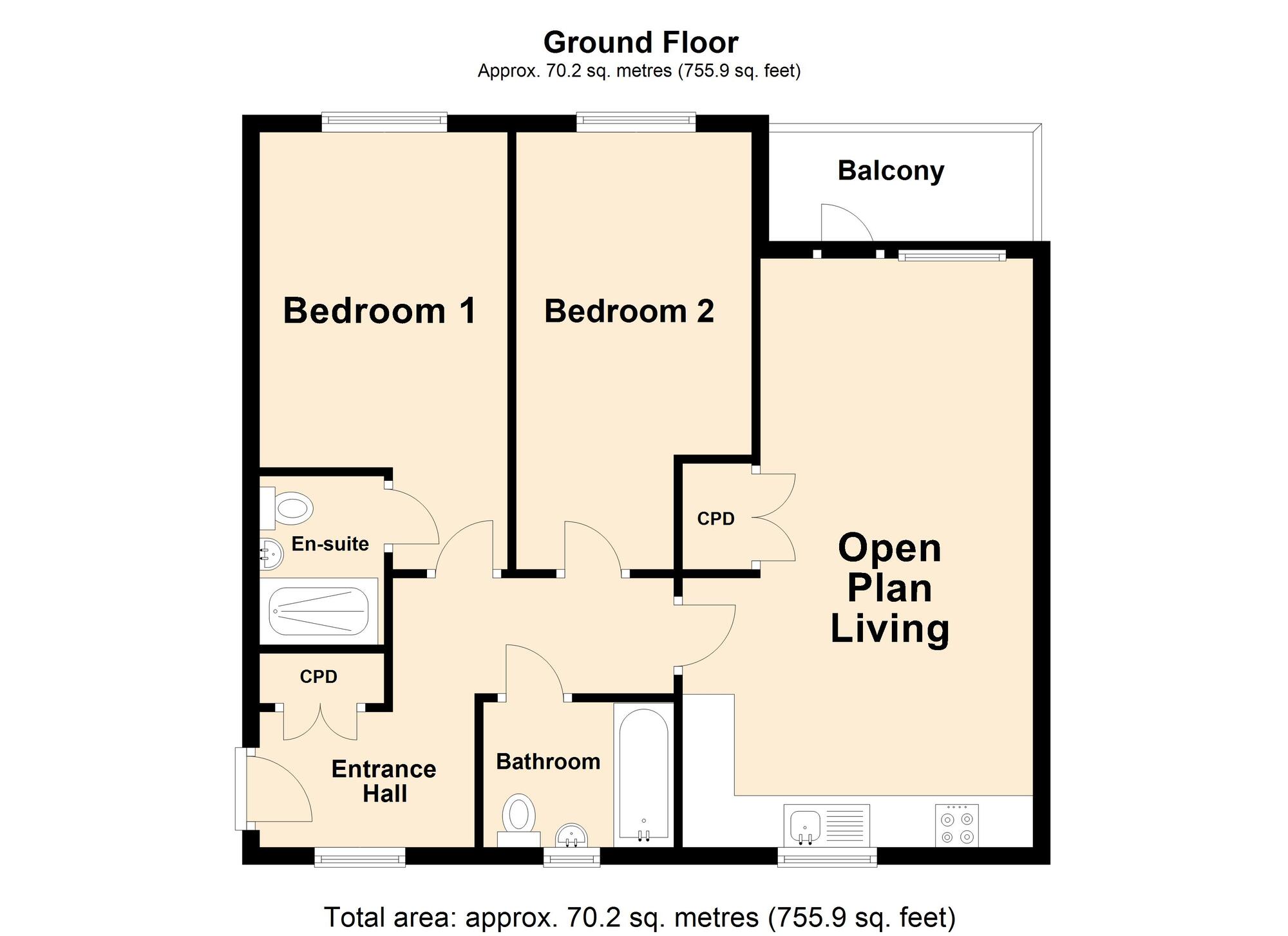 Floorplan of 2 bedroom  Flat for sale, Ellis Grove, Folkestone, Kent, CT20
