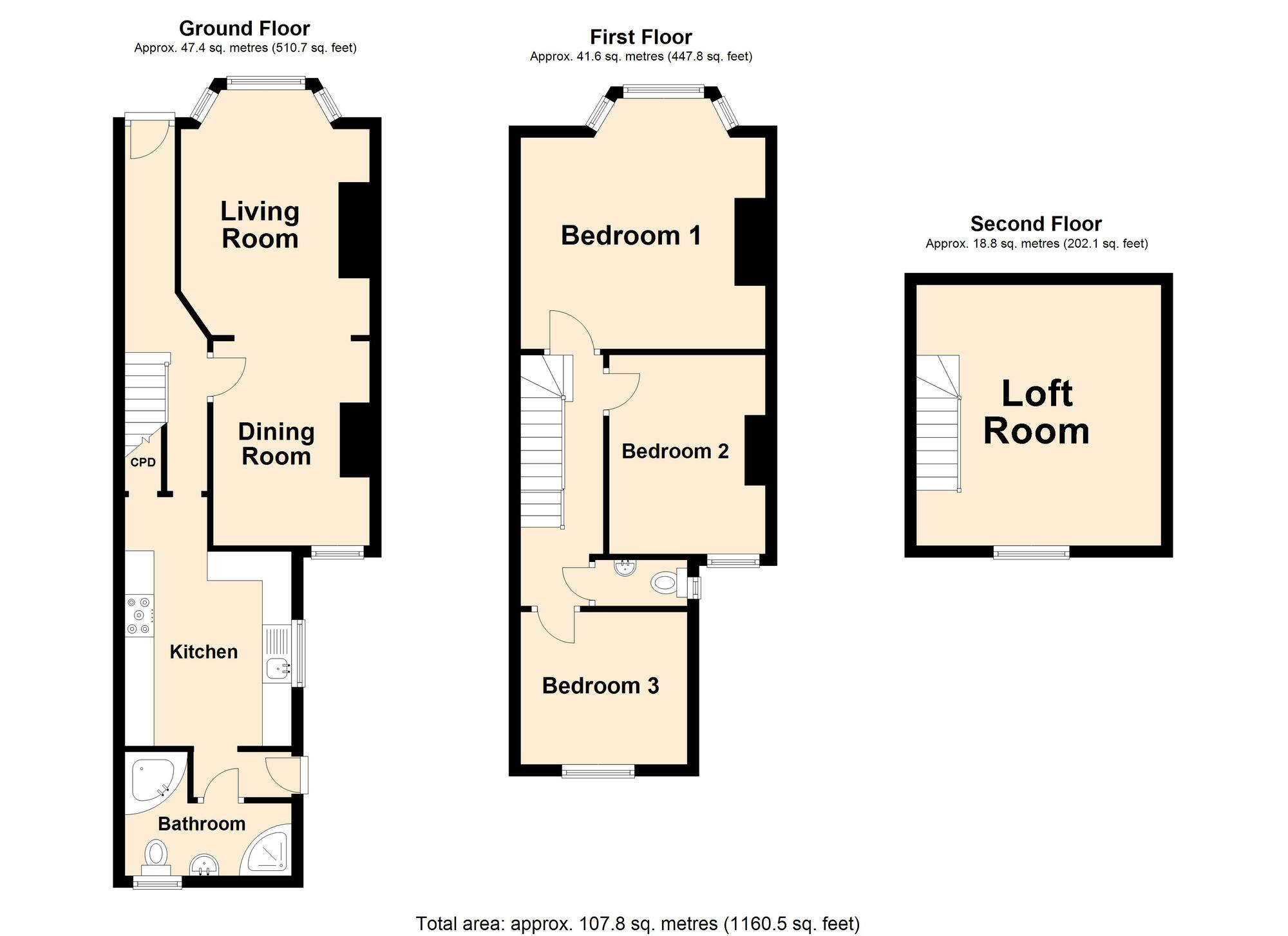Floorplan of 3 bedroom Mid Terrace House for sale, Russell Road, Folkestone, Kent, CT19