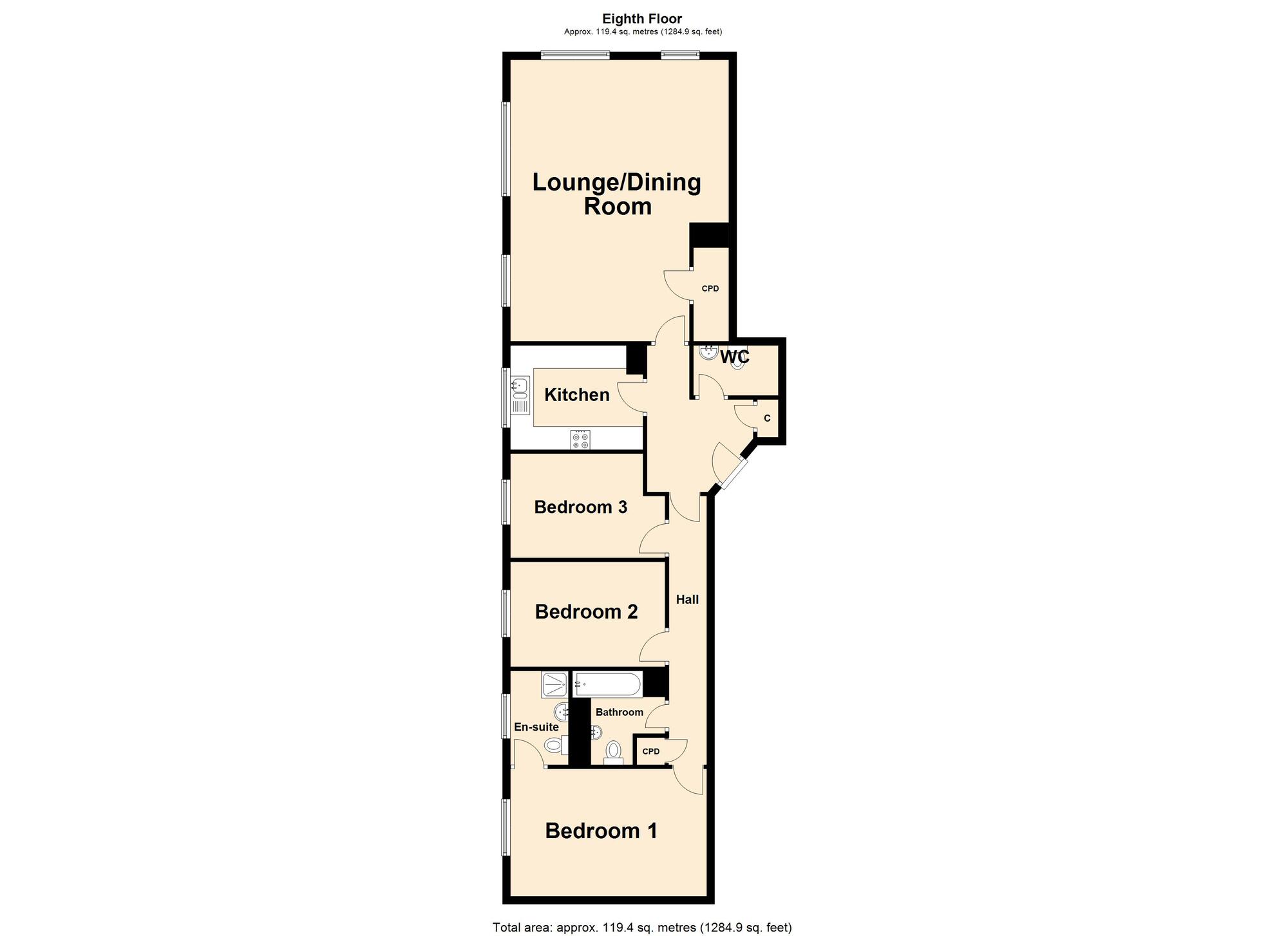 Floorplan of 3 bedroom  Flat for sale, The Leas, Folkestone, Kent, CT20