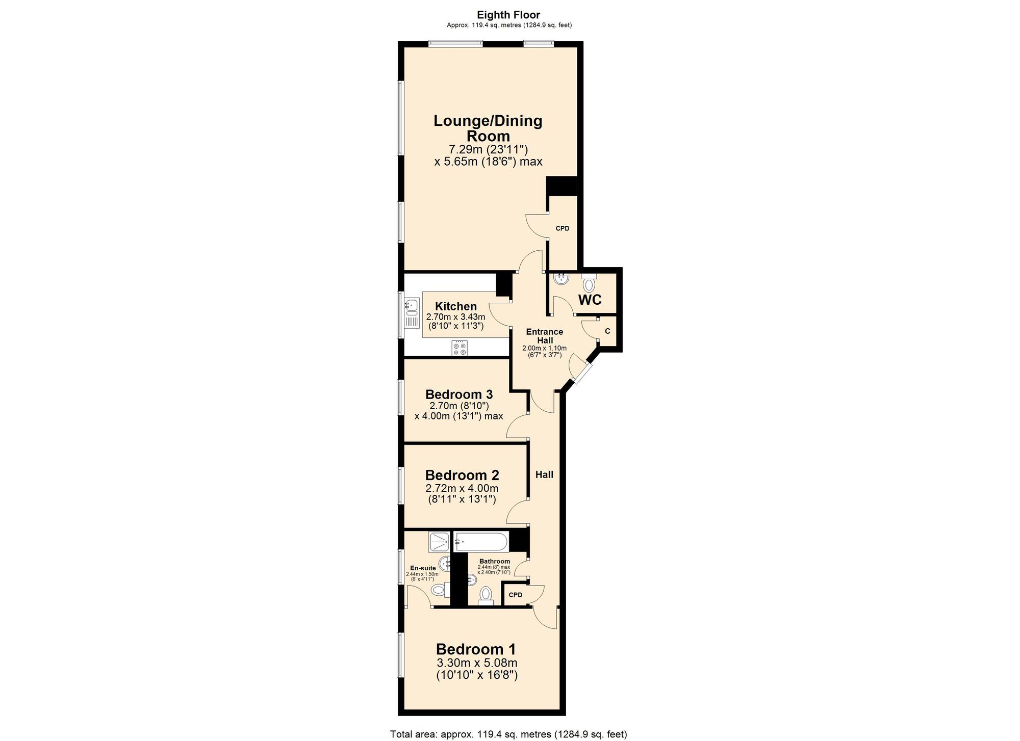 Floorplan of 3 bedroom Flat for sale, The Leas, Folkestone, Kent, CT20