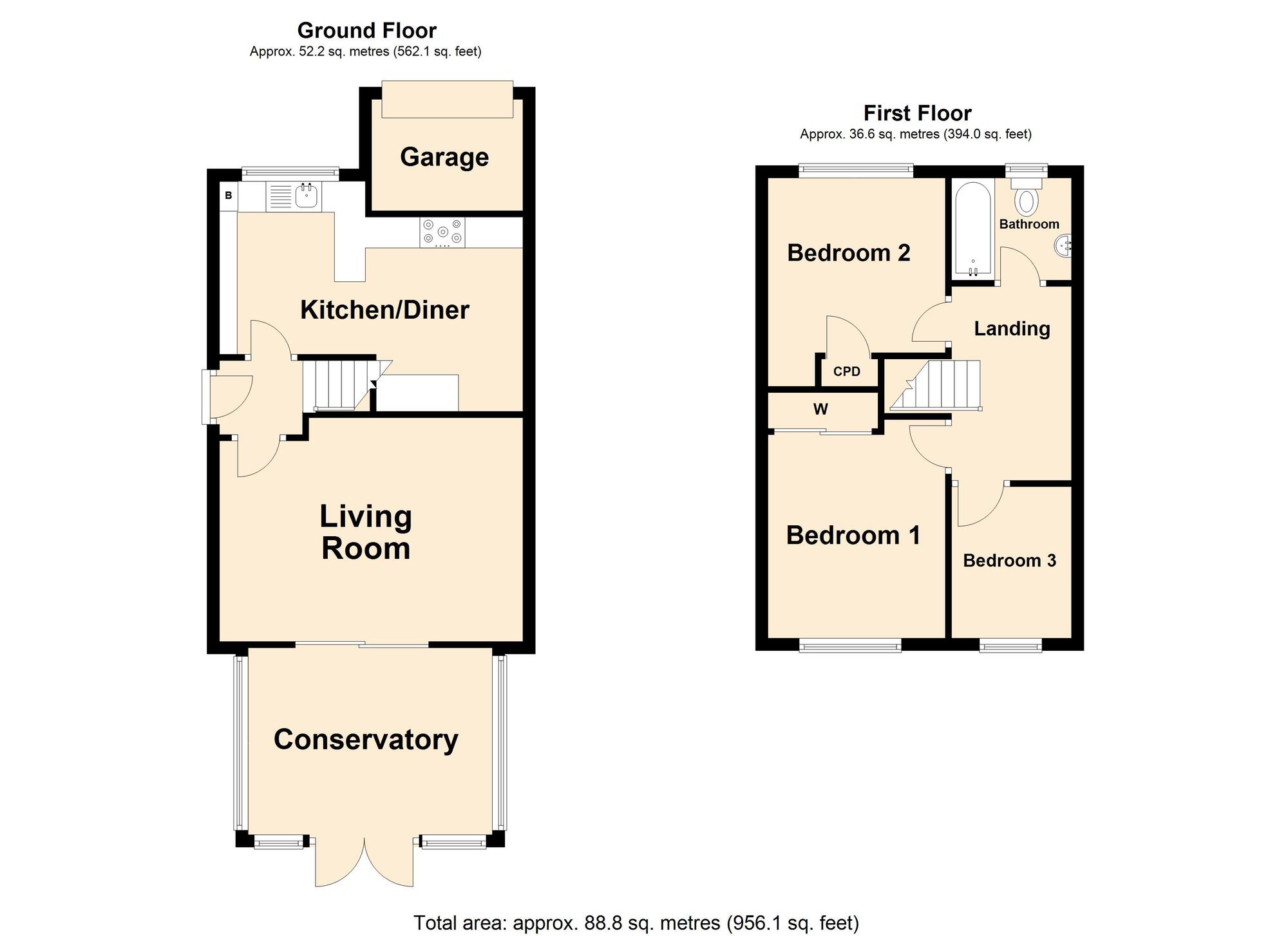 Floorplan of 3 bedroom Semi Detached House for sale, The Close, Folkestone, Kent, CT19