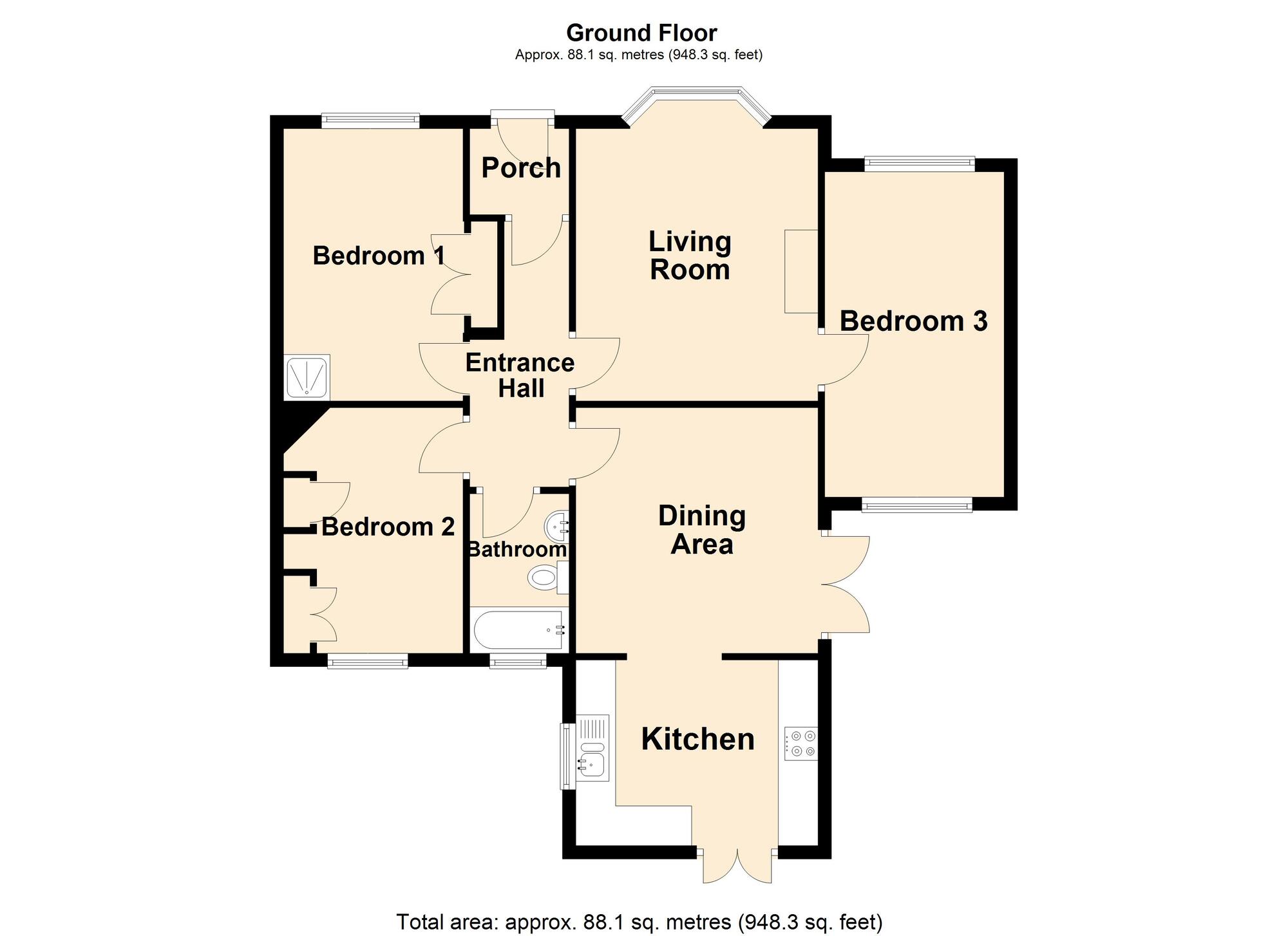 Floorplan of 3 bedroom End Terrace Bungalow for sale, Horn Street, Hythe, Kent, CT21