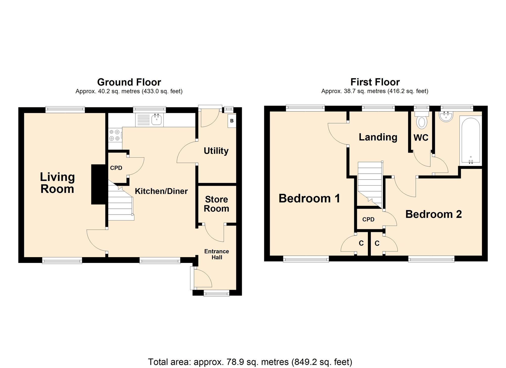 Floorplan of 2 bedroom Mid Terrace House for sale, George Gurr Crescent, Folkestone, Kent, CT19