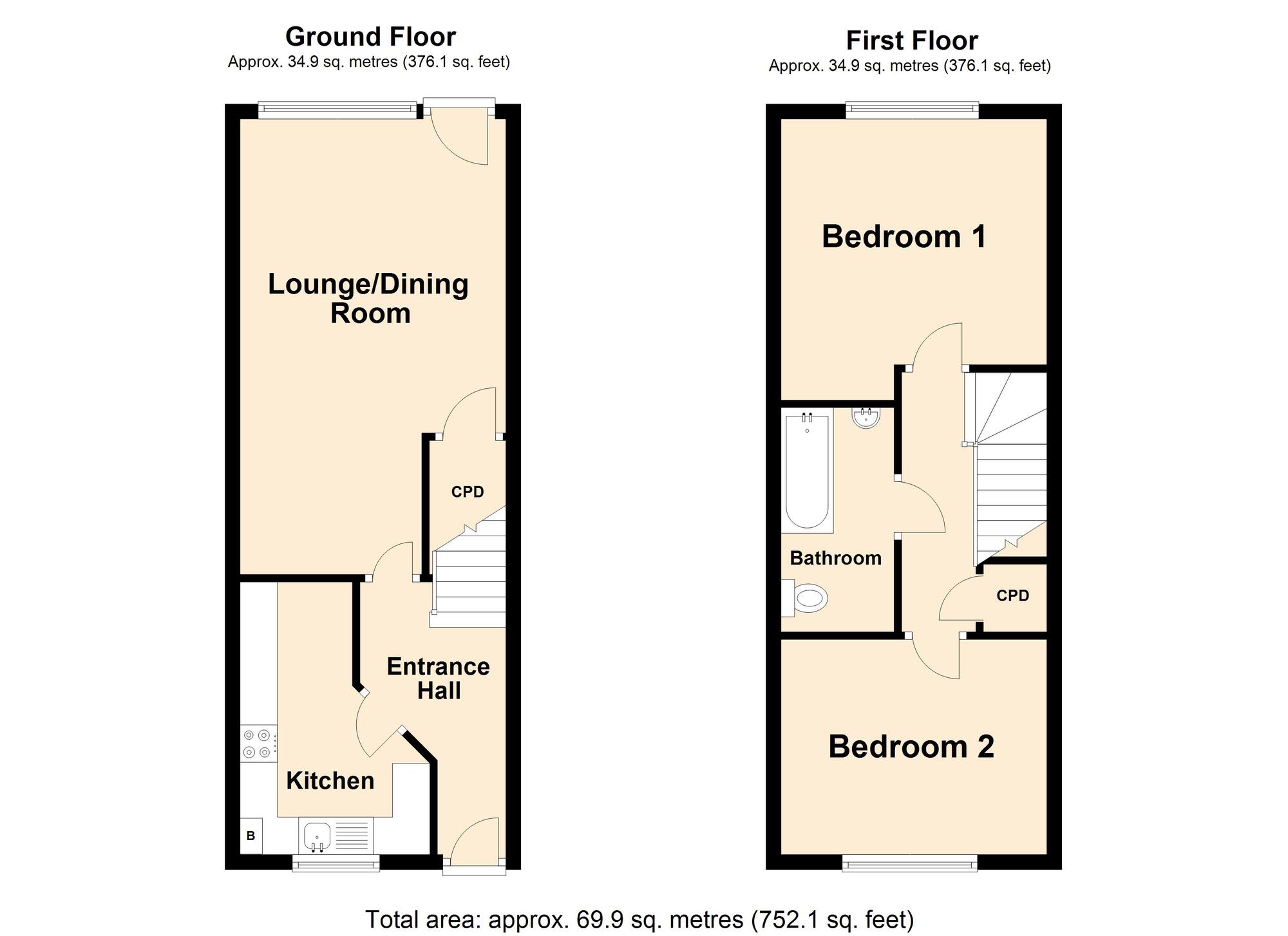 Floorplan of 2 bedroom Mid Terrace House for sale, The Waltons, Downs Road, Kent, CT19