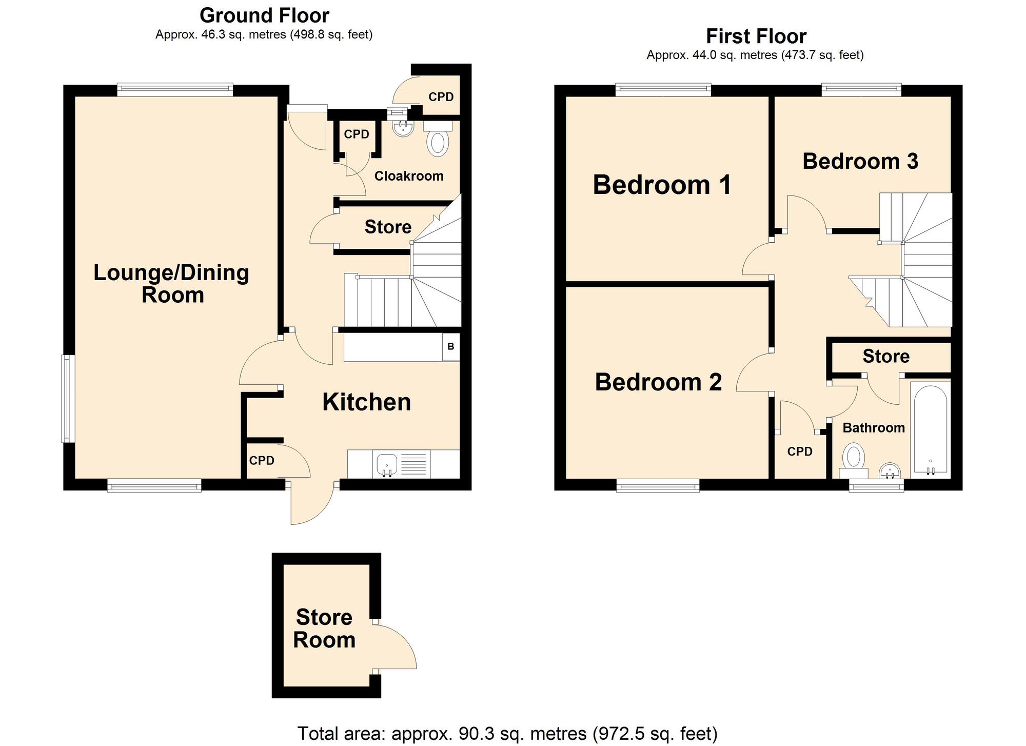 Floorplan of 3 bedroom End Terrace House for sale, Hollands Avenue, Folkestone, Kent, CT19