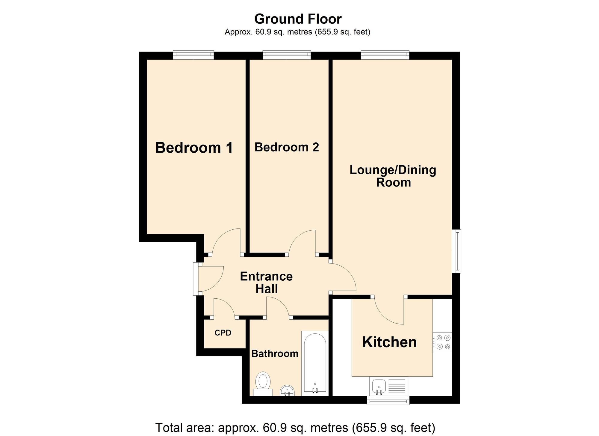 Floorplan of 2 bedroom  Flat for sale, Carter Close, Hawkinge, Kent, CT18