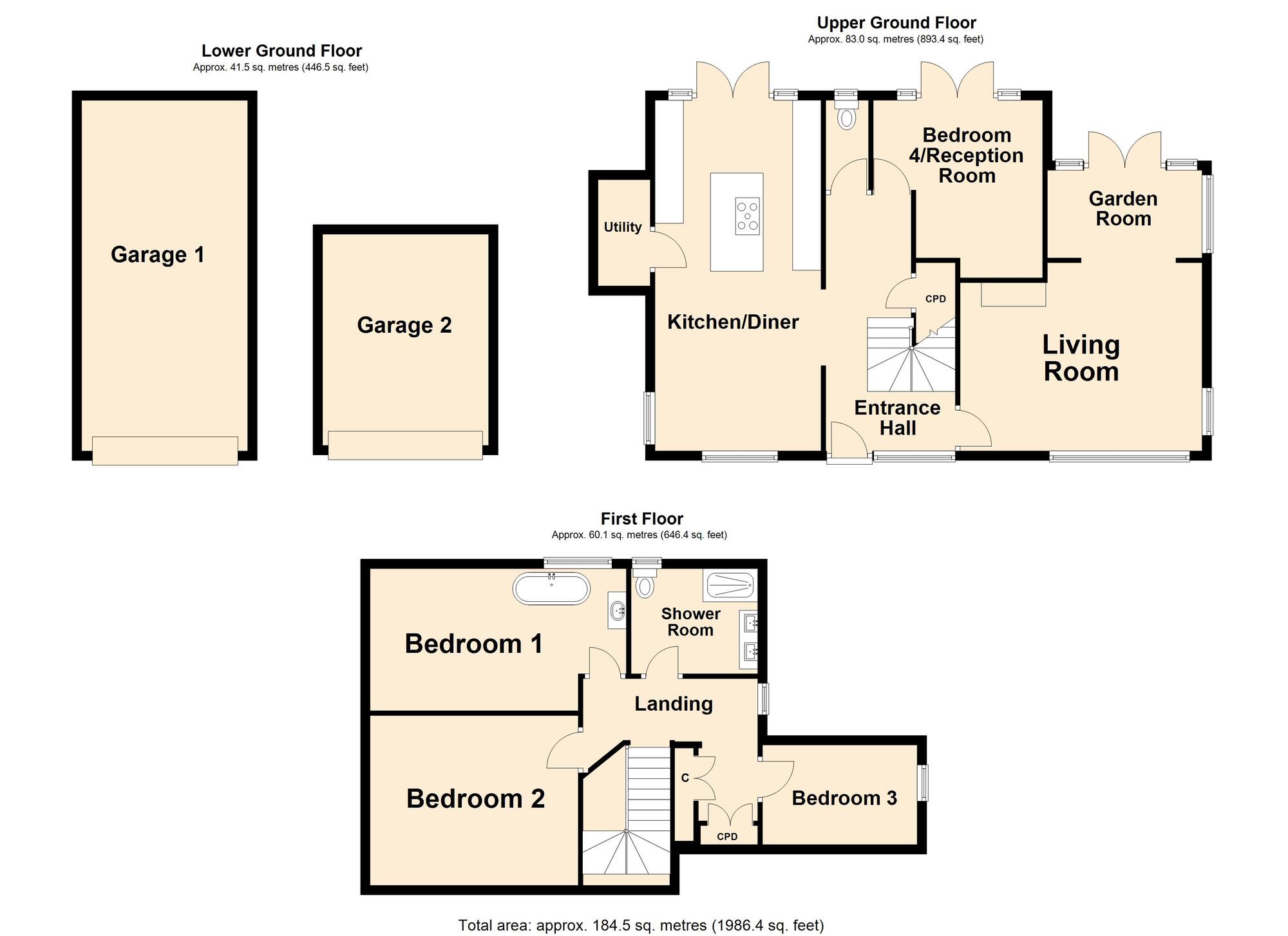 Floorplan of 4 bedroom Detached House for sale, Radnor Park Avenue, Folkestone, Kent, CT19