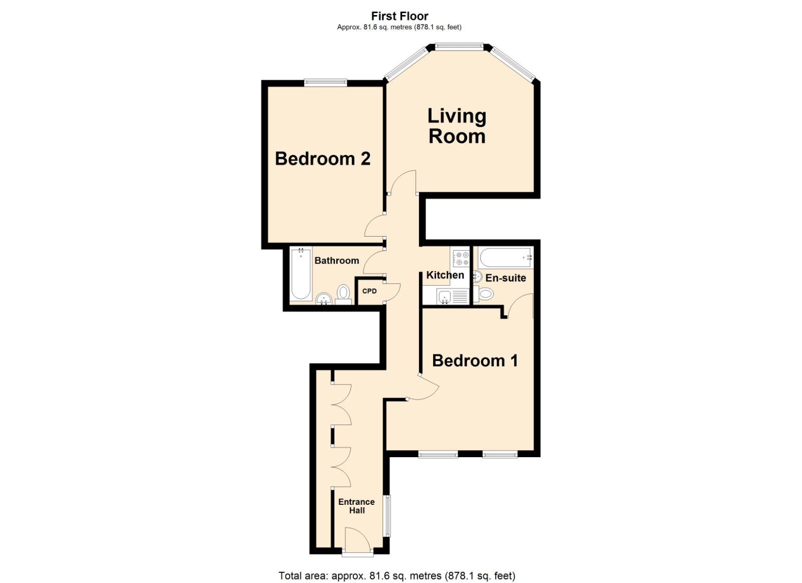 Floorplan of 2 bedroom  Flat for sale, The Leas, Folkestone, Kent, CT20