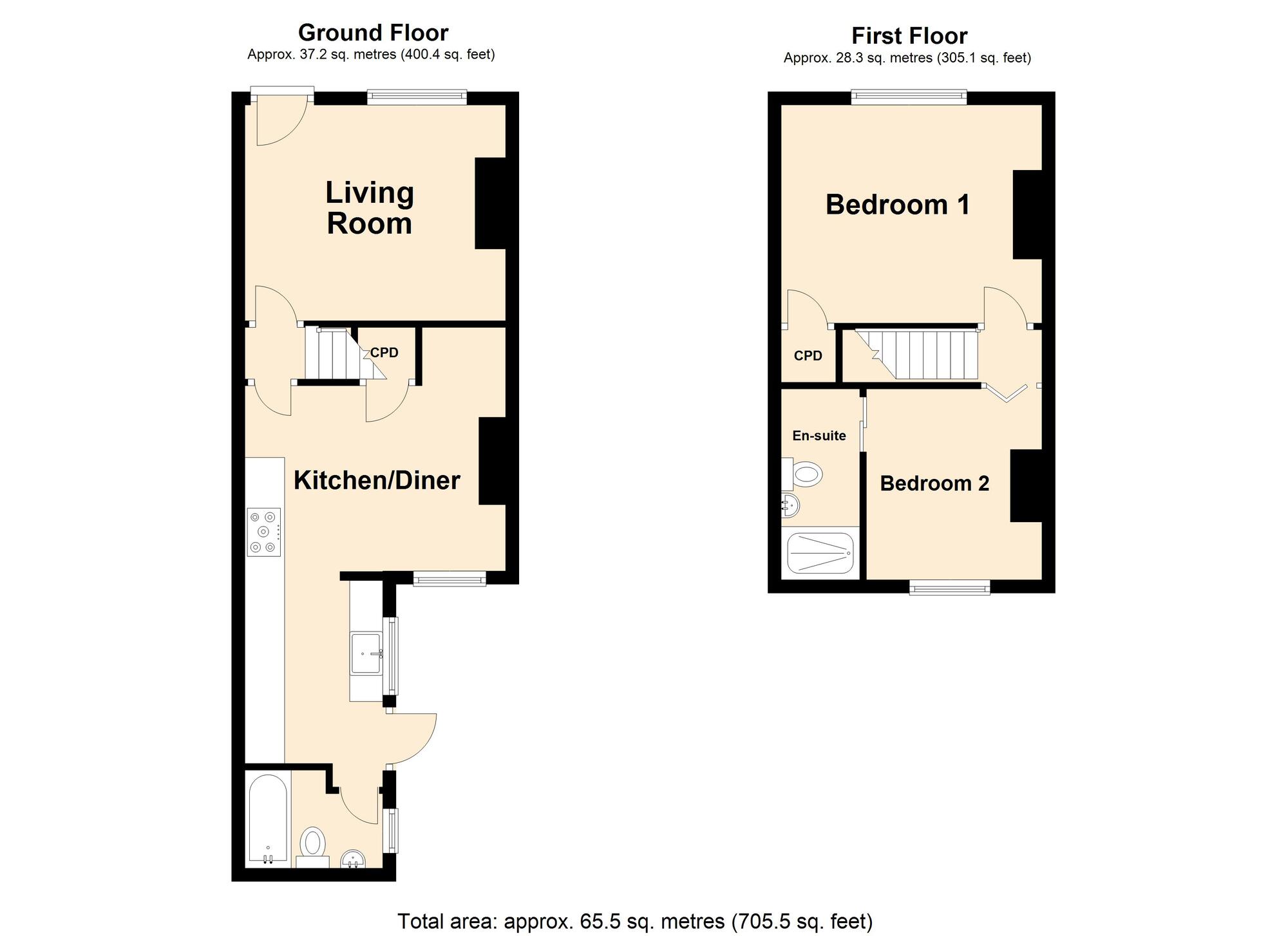 Floorplan of 2 bedroom Mid Terrace House for sale, Martello Terrace, Sandgate, Kent, CT20