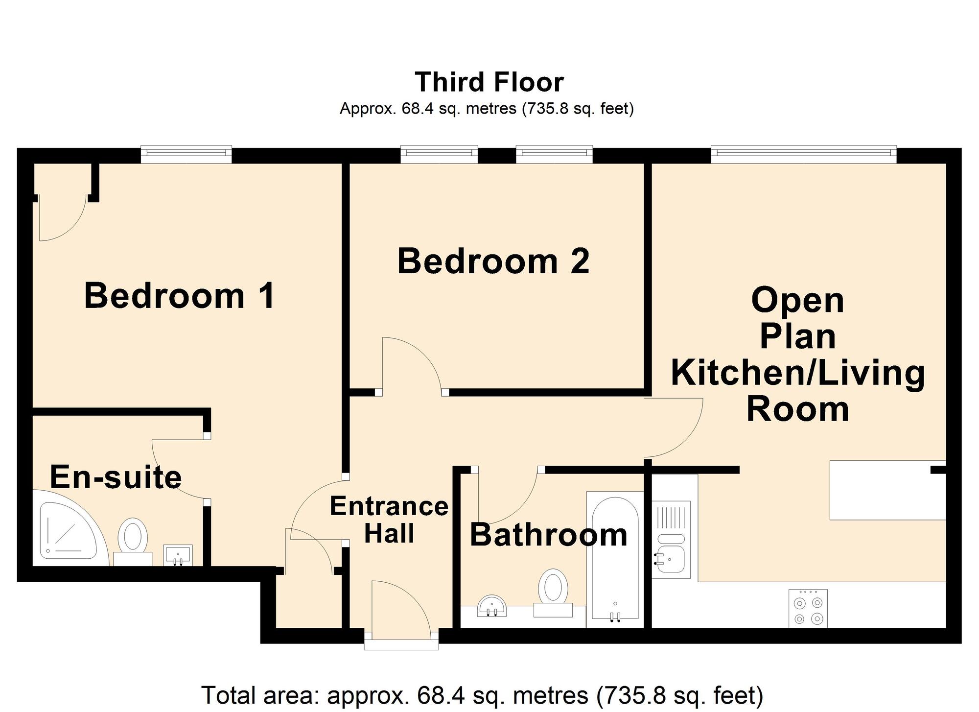 Floorplan of 2 bedroom  Flat for sale, The Durlocks, Folkestone, Kent, CT19