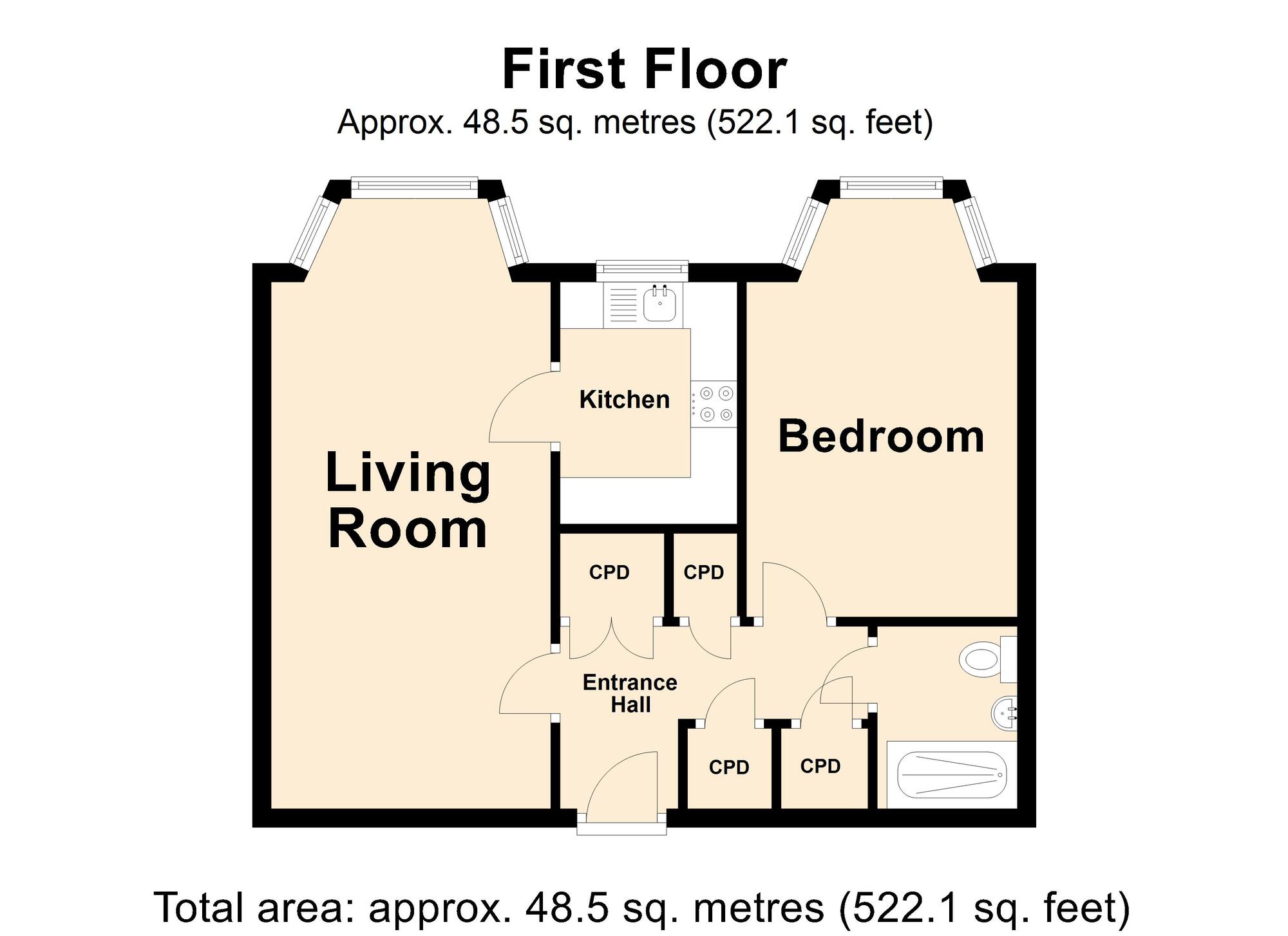 Floorplan of 1 bedroom  Flat for sale, Court Place, Castle Hill Avenue, Kent, CT20