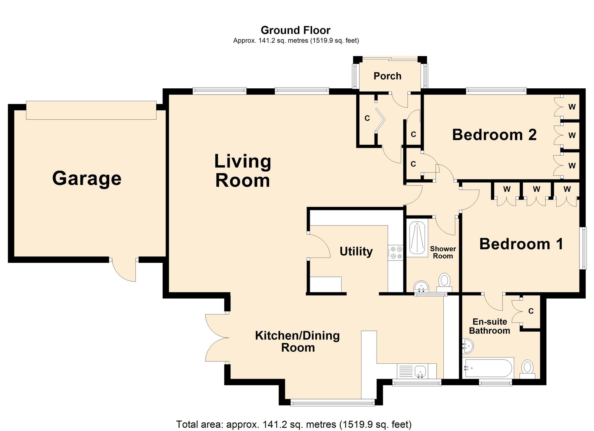 Floorplan of 2 bedroom Detached Bungalow for sale, Croft Lane, Folkestone, Kent, CT20