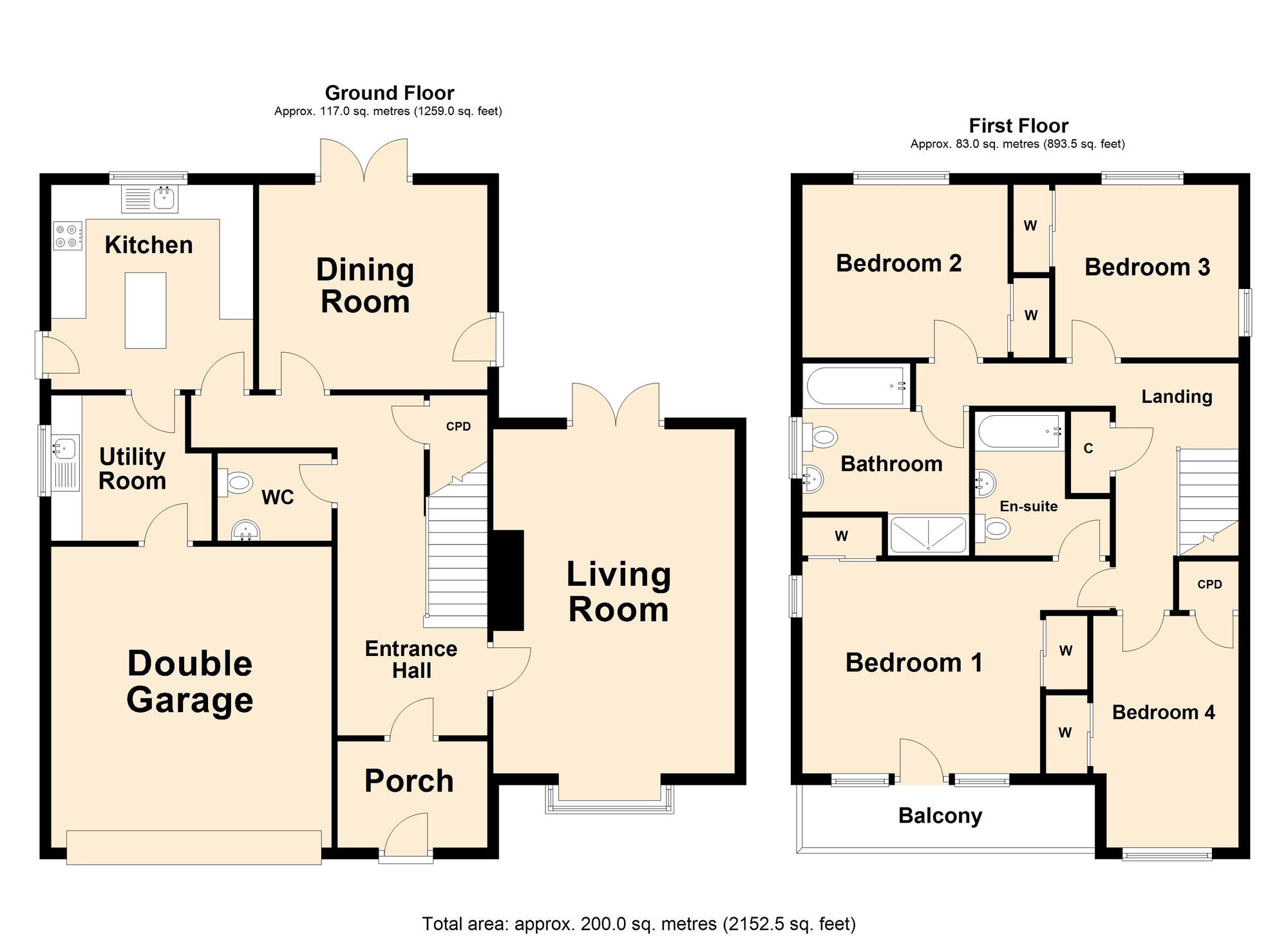 Floorplan of 4 bedroom Detached House for sale, The Ridings, Cliftonville, Kent, CT9