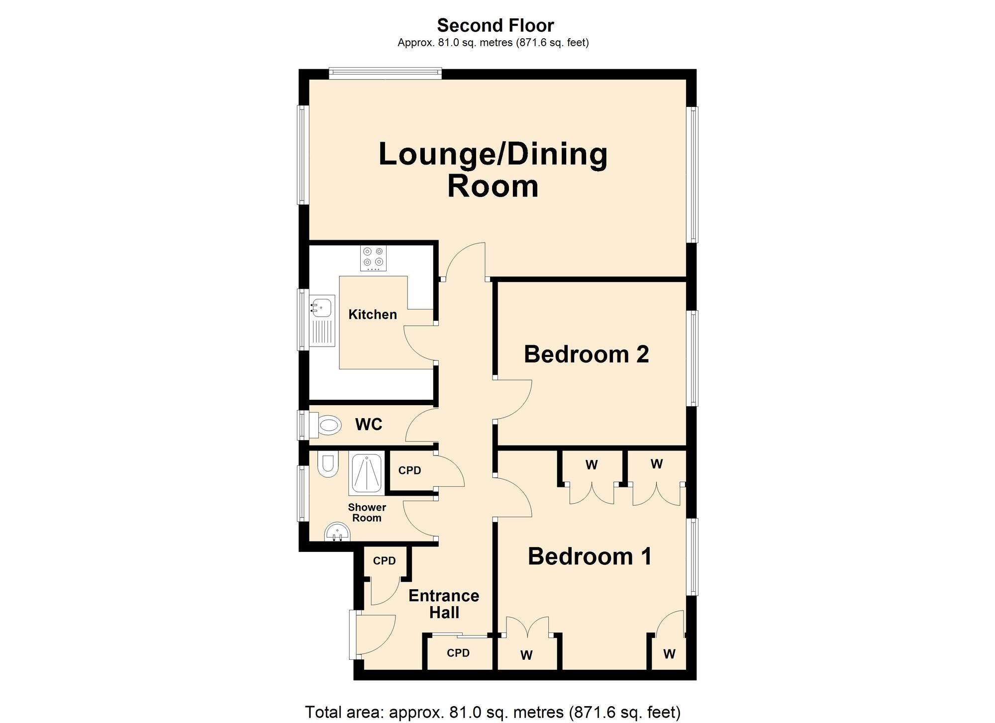 Floorplan of 2 bedroom  Flat for sale, Earls Avenue, Folkestone, Kent, CT20