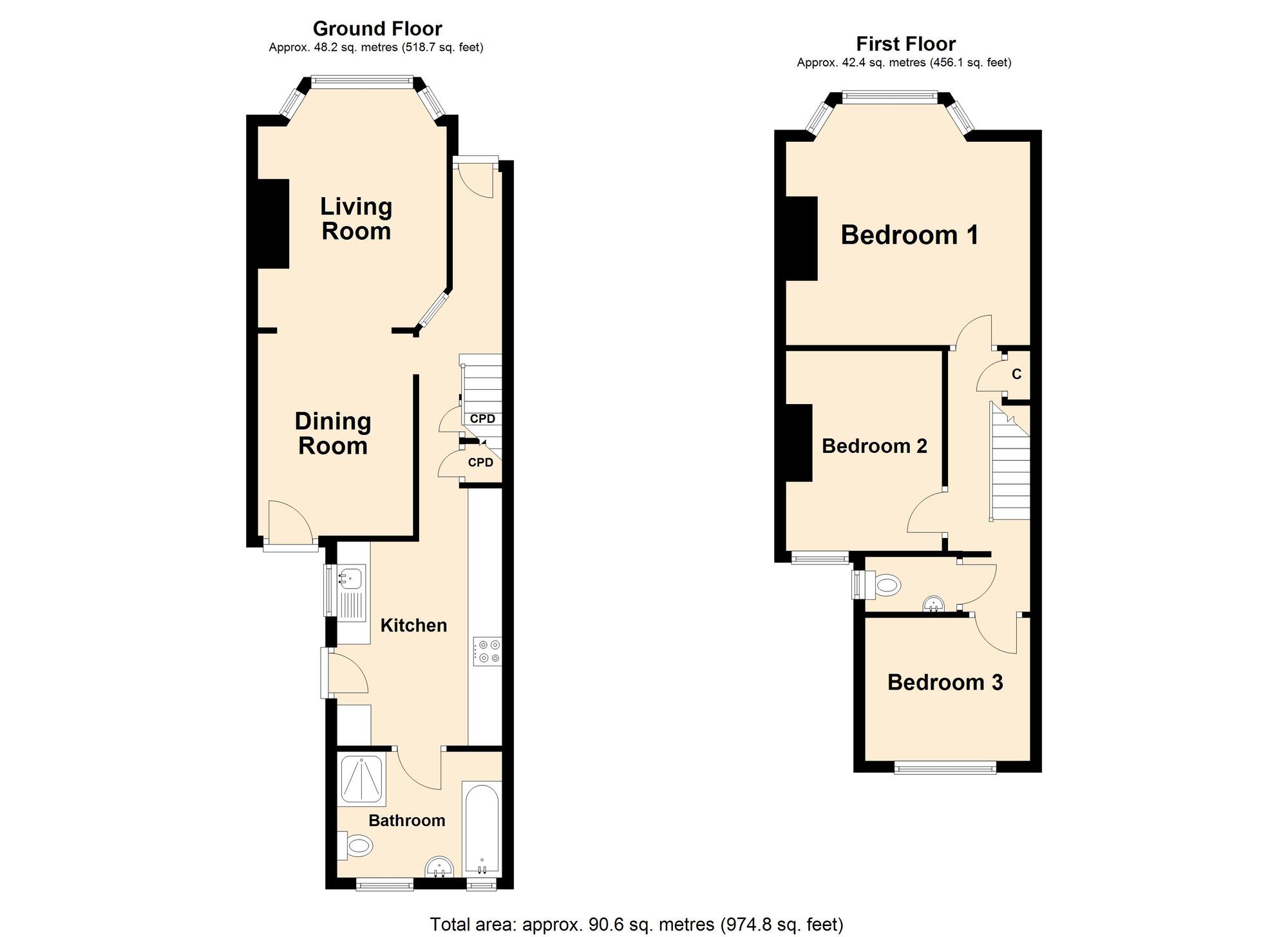 Floorplan of 3 bedroom Mid Terrace House for sale, Russell Road, Folkestone, Kent, CT19